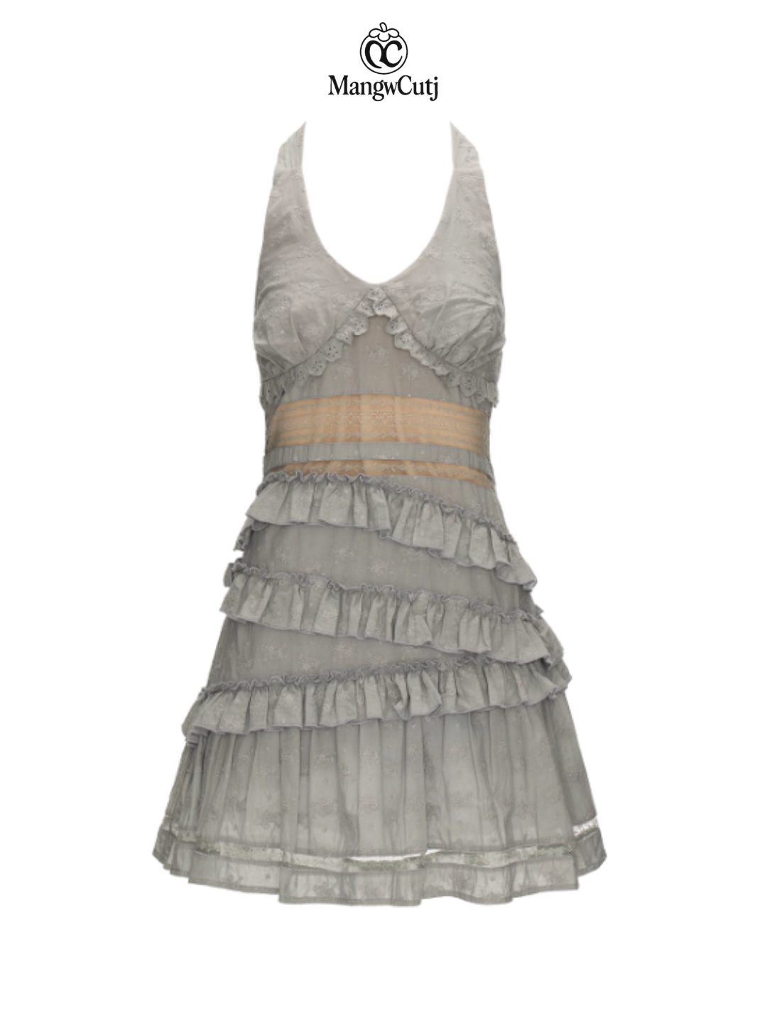 MAMC - Rosalie Lace-Tiered Halter Mini Dress (Silver Grey)
