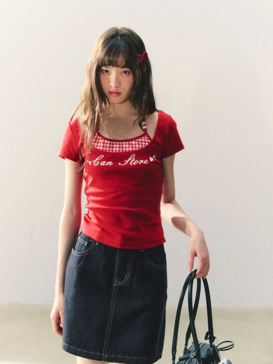 罐头士多所 - Original Girly Embroidered Denim A-Line Skirt