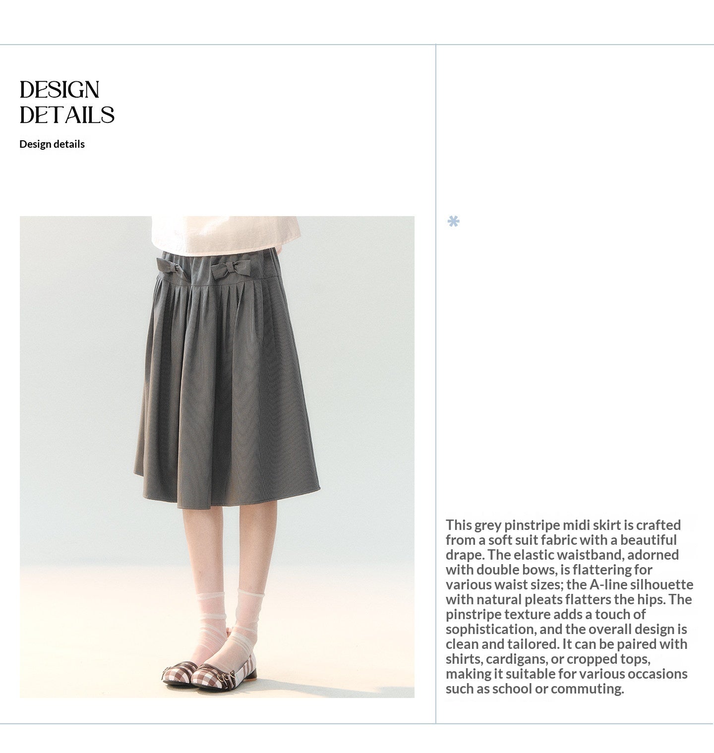 "Cloud Gray Sweet Pleats" Gray Stripe Bow Pleated Skirt LL2026219