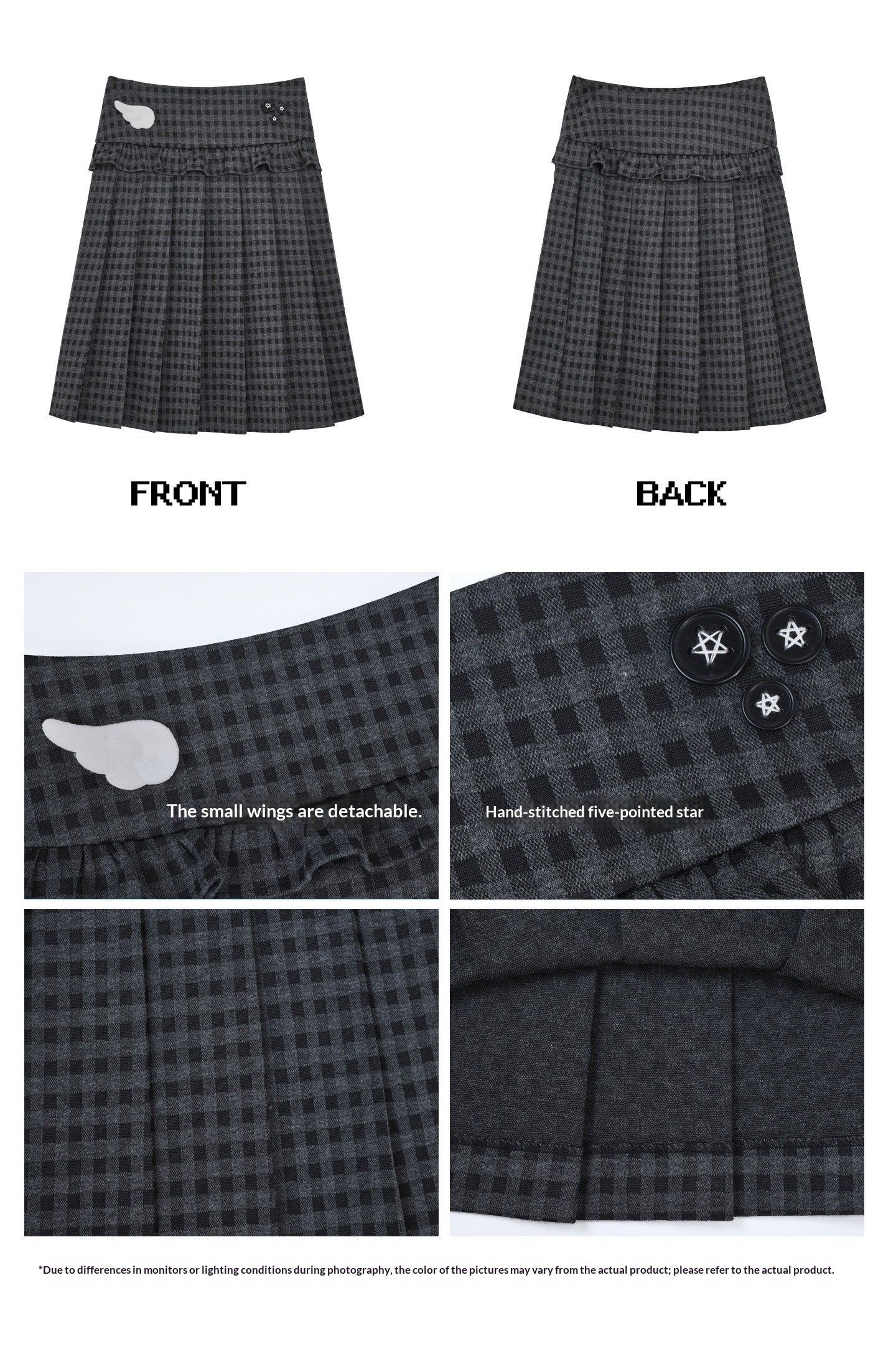 "Forgotten Corner" Mock Neck Gray Base Layer Top & Black Gray Plaid Skirt Set