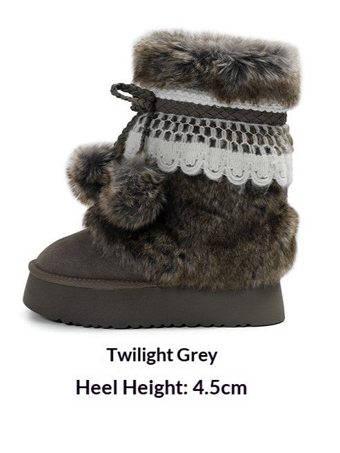 Earl Cat Platform Mid-Calf Snow Boots (Grey / Brown)