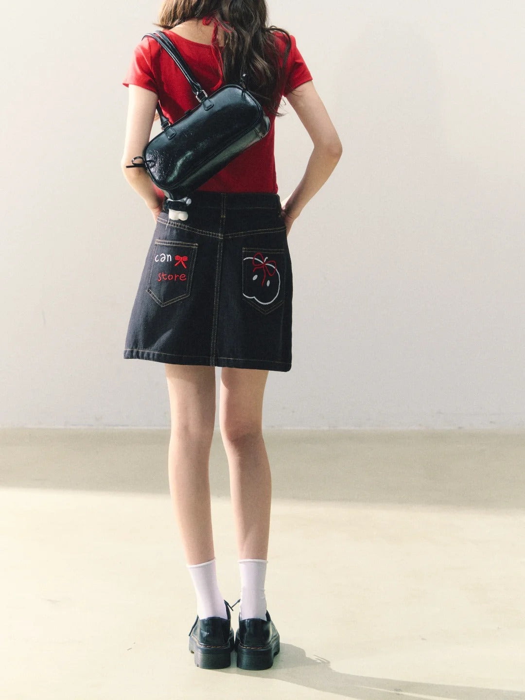 罐头士多所 - Original Girly Embroidered Denim A-Line Skirt