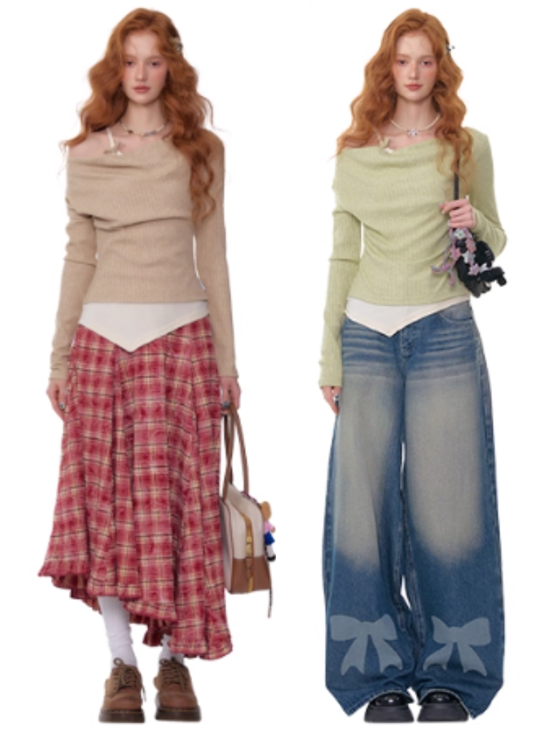 ZiziFei - Draped Mock Layered Long Sleeve Top – Soft Knit Two-Tone Design