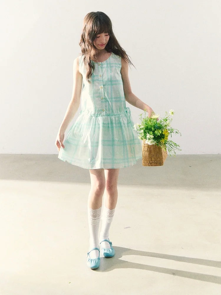 罐头粪便 - Preppy Style Plaid Sleeveless A-Line Midi Dress