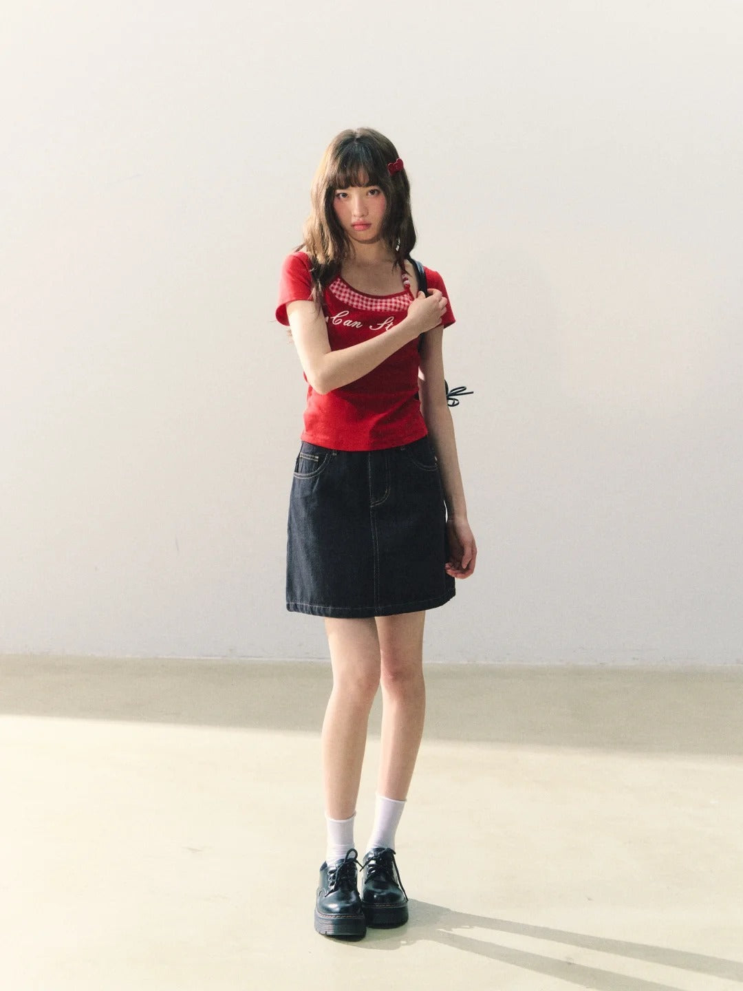 罐头士多所 - Original Girly Embroidered Denim A-Line Skirt