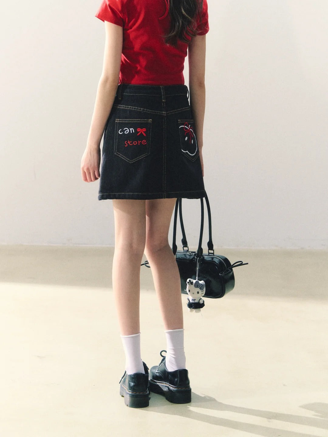 罐头士多所 - Original Girly Embroidered Denim A-Line Skirt