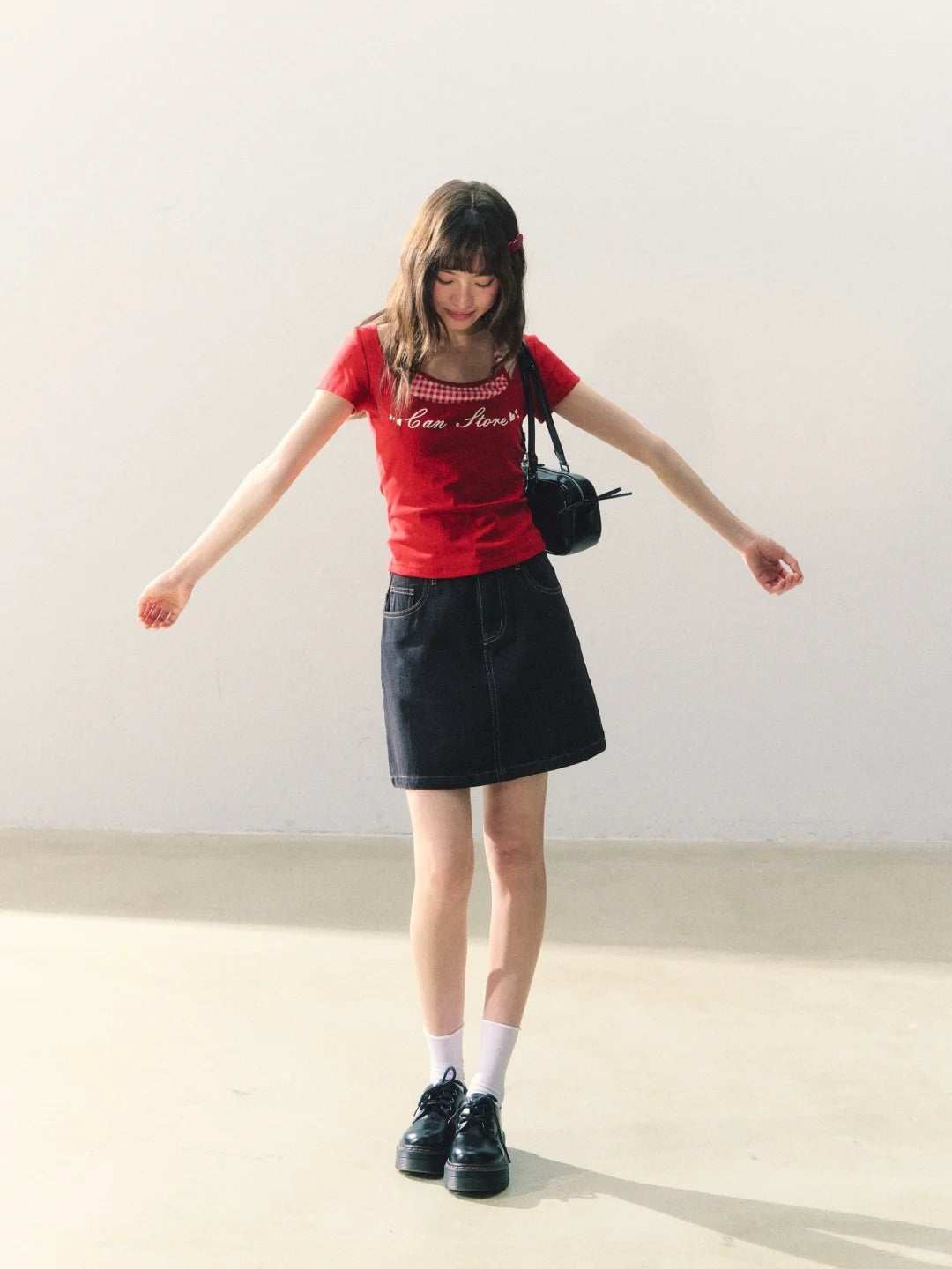 罐头士多所 - Original Girly Embroidered Denim A-Line Skirt