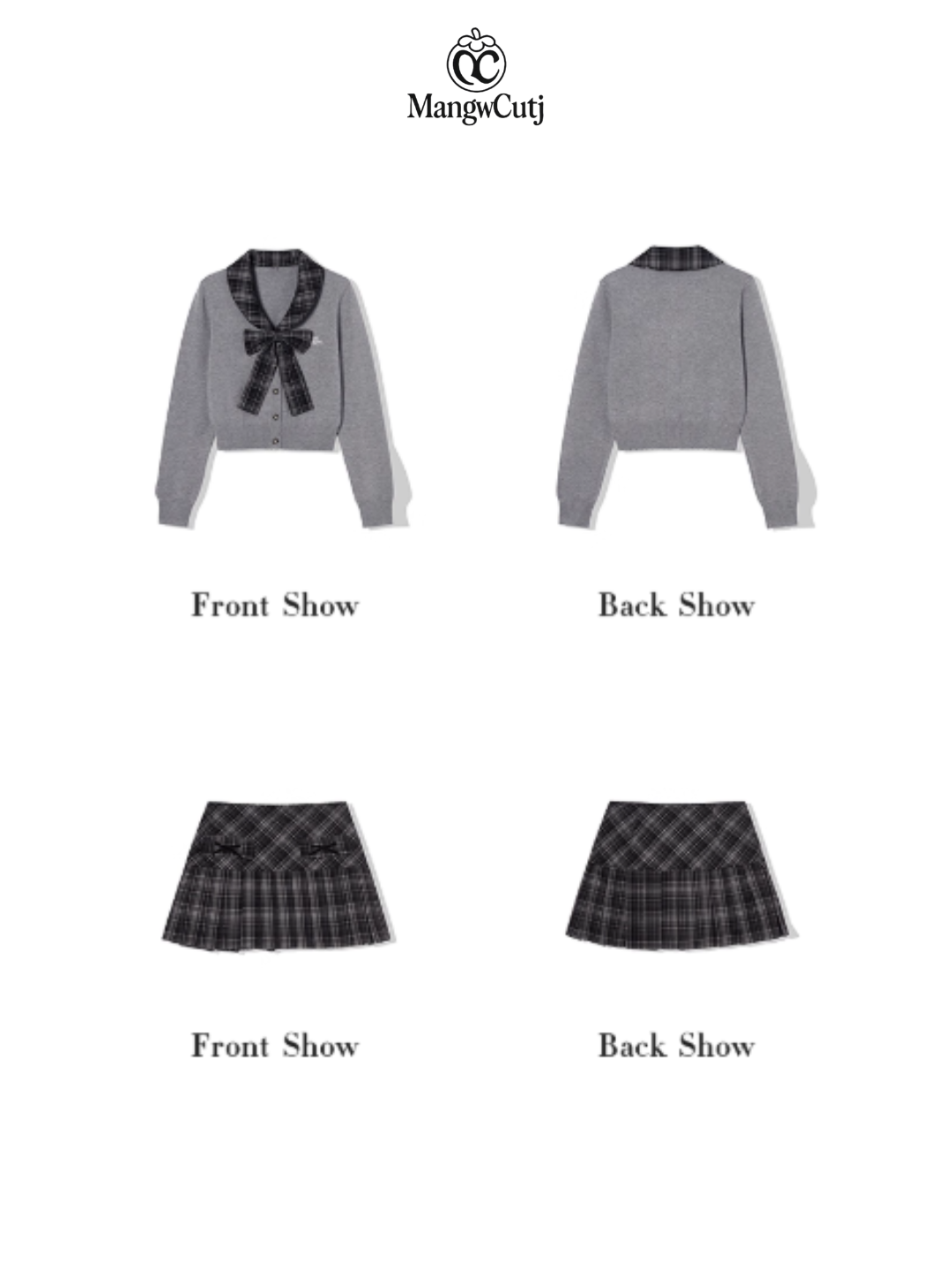 EPTISON - Academia-Inspired Two-Piece Set with Removable Plaid Collar and Skirt