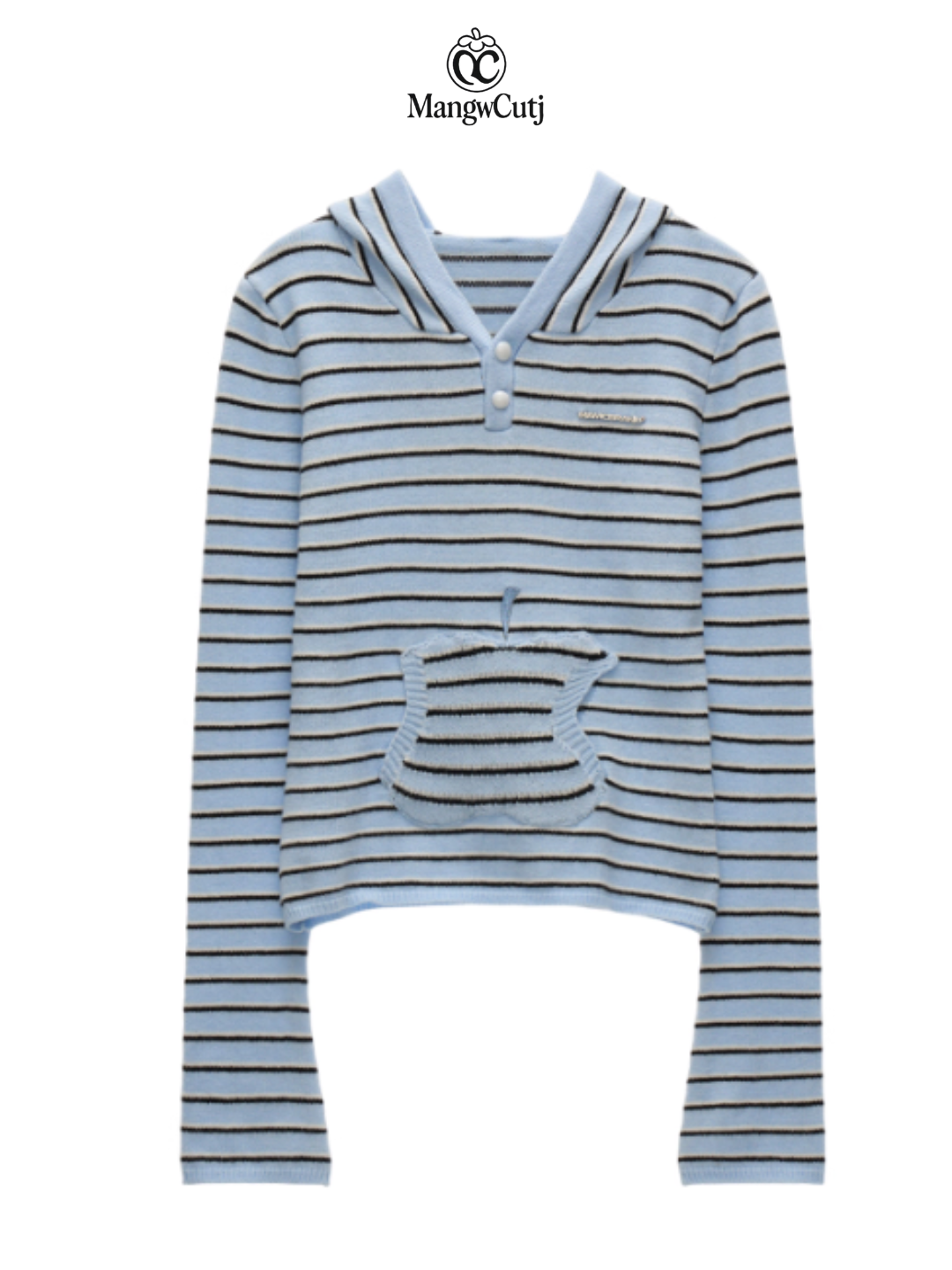 MAMC - Soft Blue Striped Knit Hoodie Top