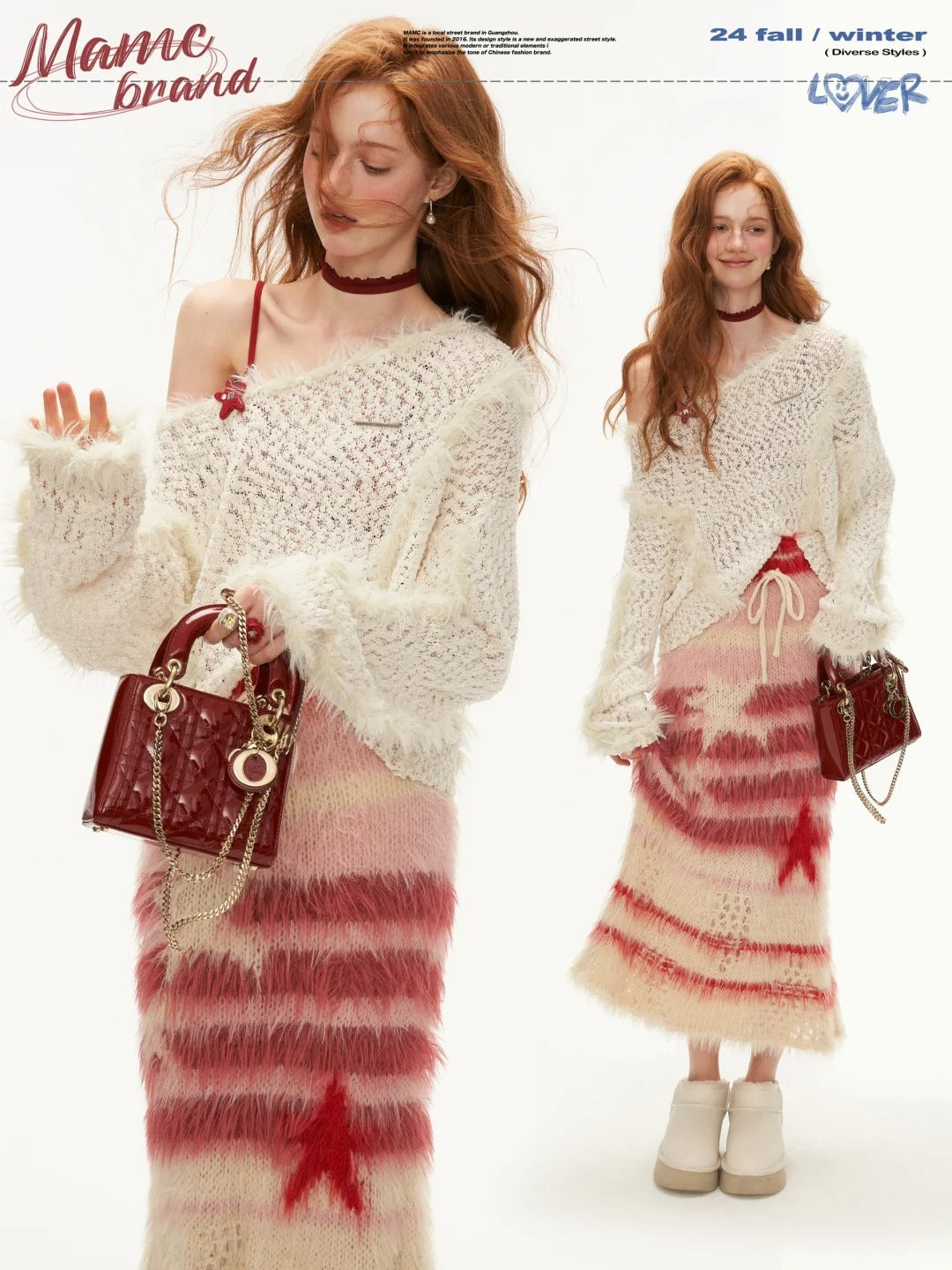 MAMC - Fur Top And Striped Skirt