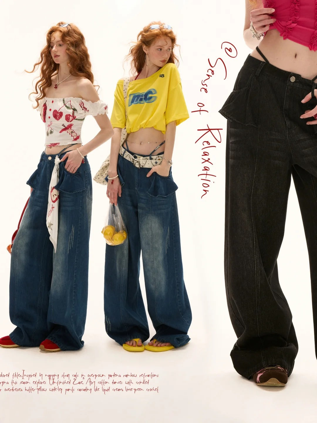 MAMC - Ruffle-Side Wrap Tie Straight Jeans – Edgy Y2K Slim Fit in Blue & Black