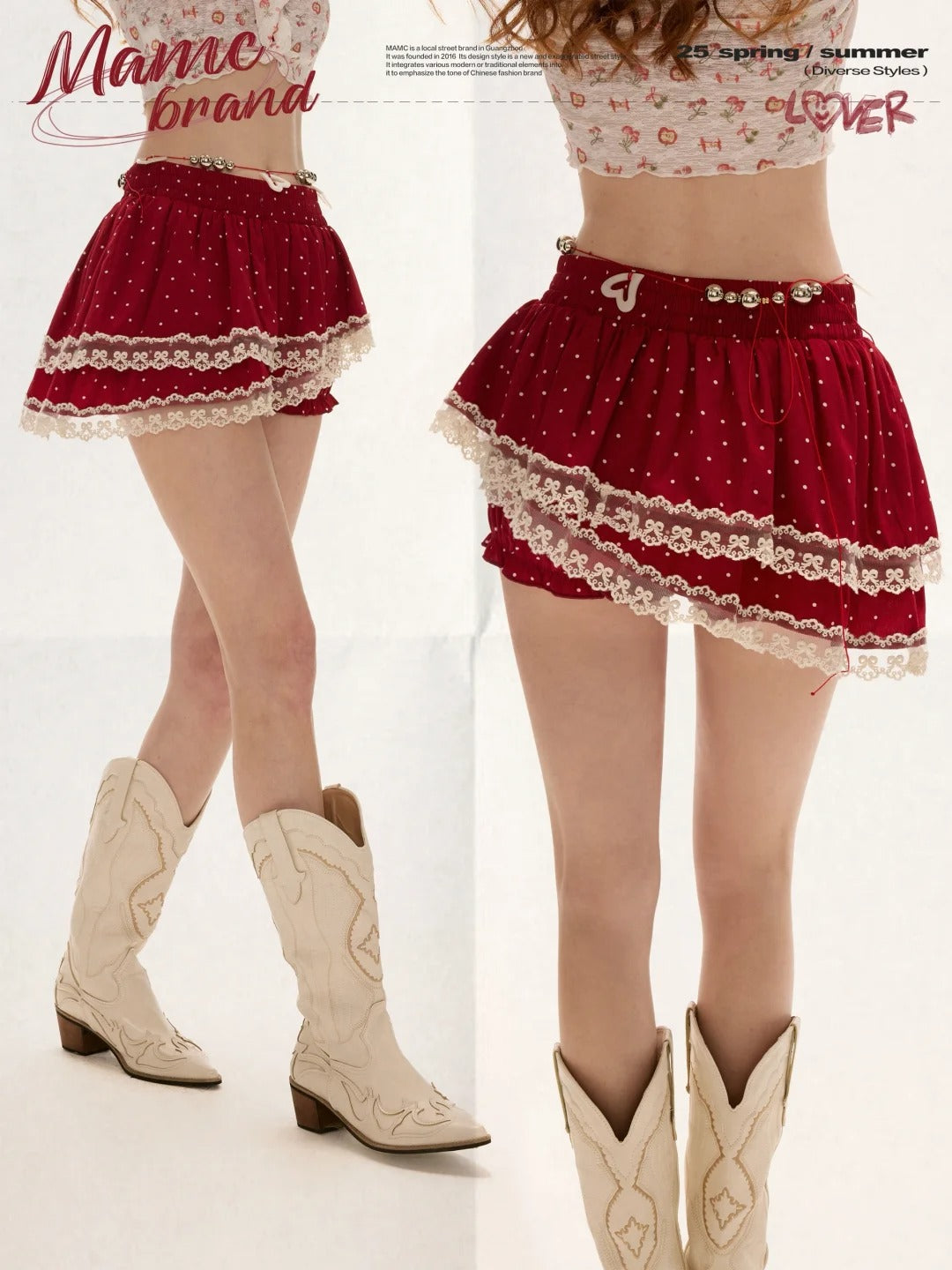 MAMC - Double-Layer Asymmetric Polka Dot Skirt with Built-In Bloomers