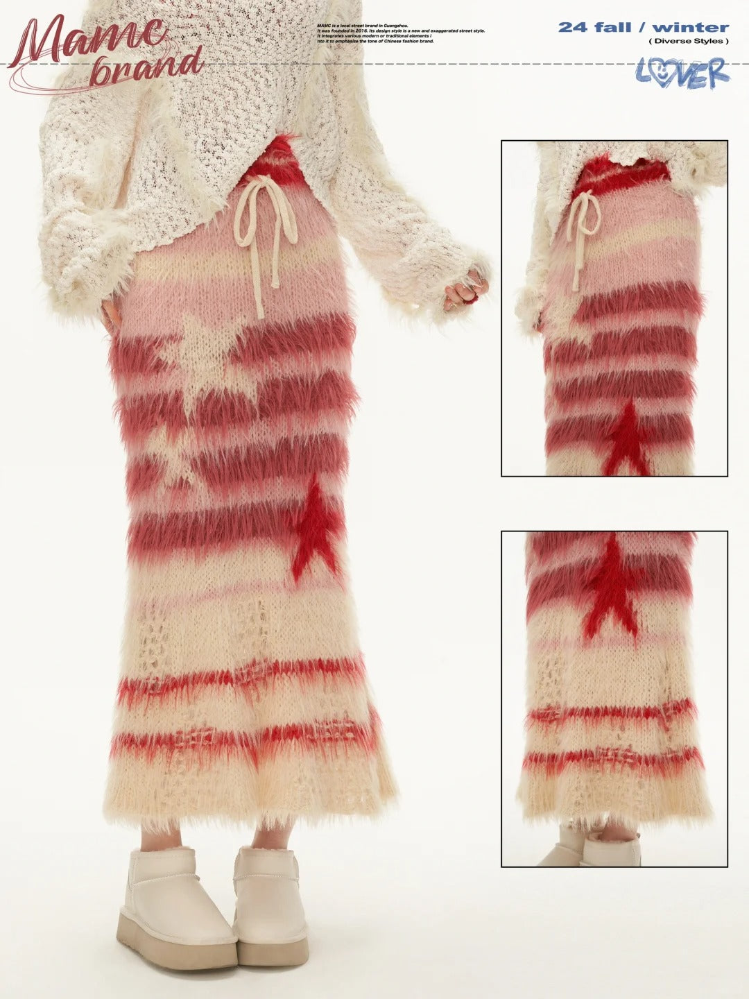 MAMC - Fur Top And Striped Skirt