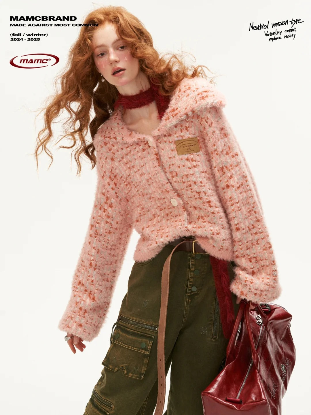 MAMC - Segment-Dyed Lapel Pink Cardigan
