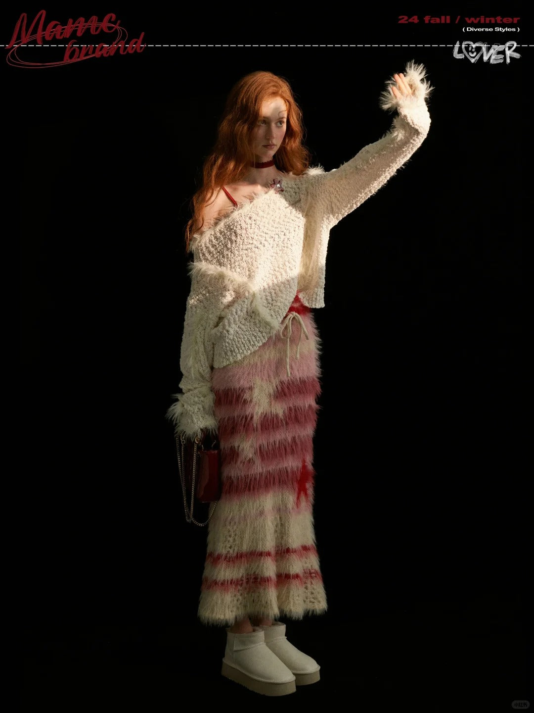 MAMC - Fur Top And Striped Skirt