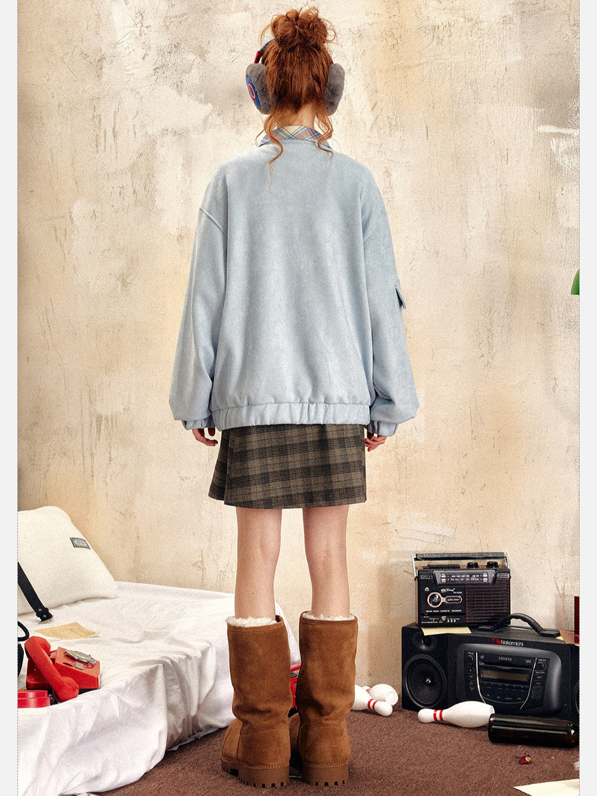 EZEK - Retro Star Embroidery Suede Zip-Up Jacket