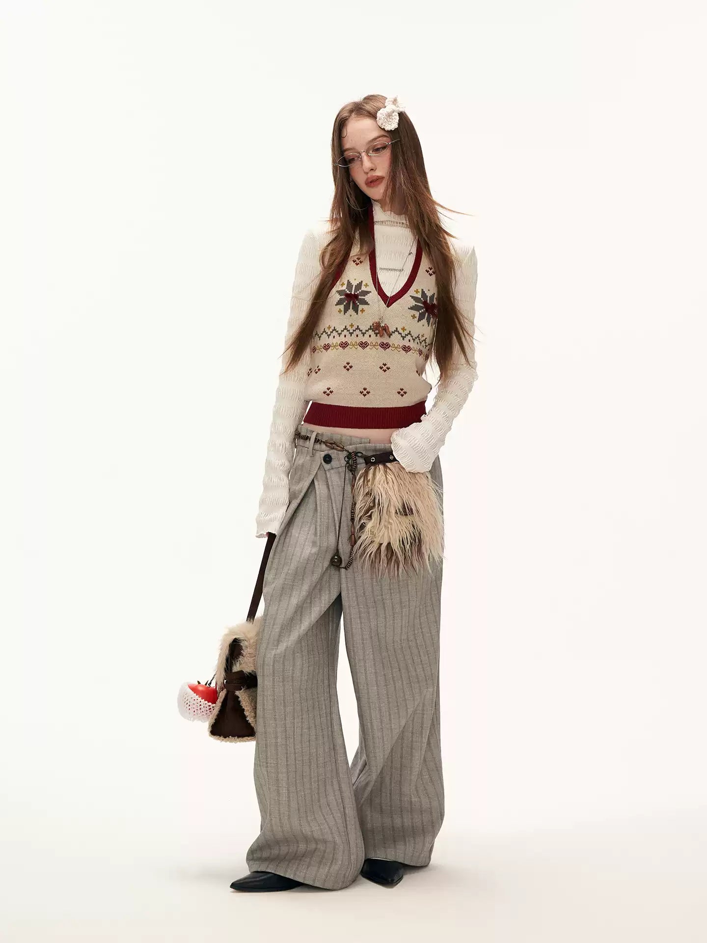 MAMC - Fleece-Lined Light Grey Deconstructed Pleat Trousers WE878