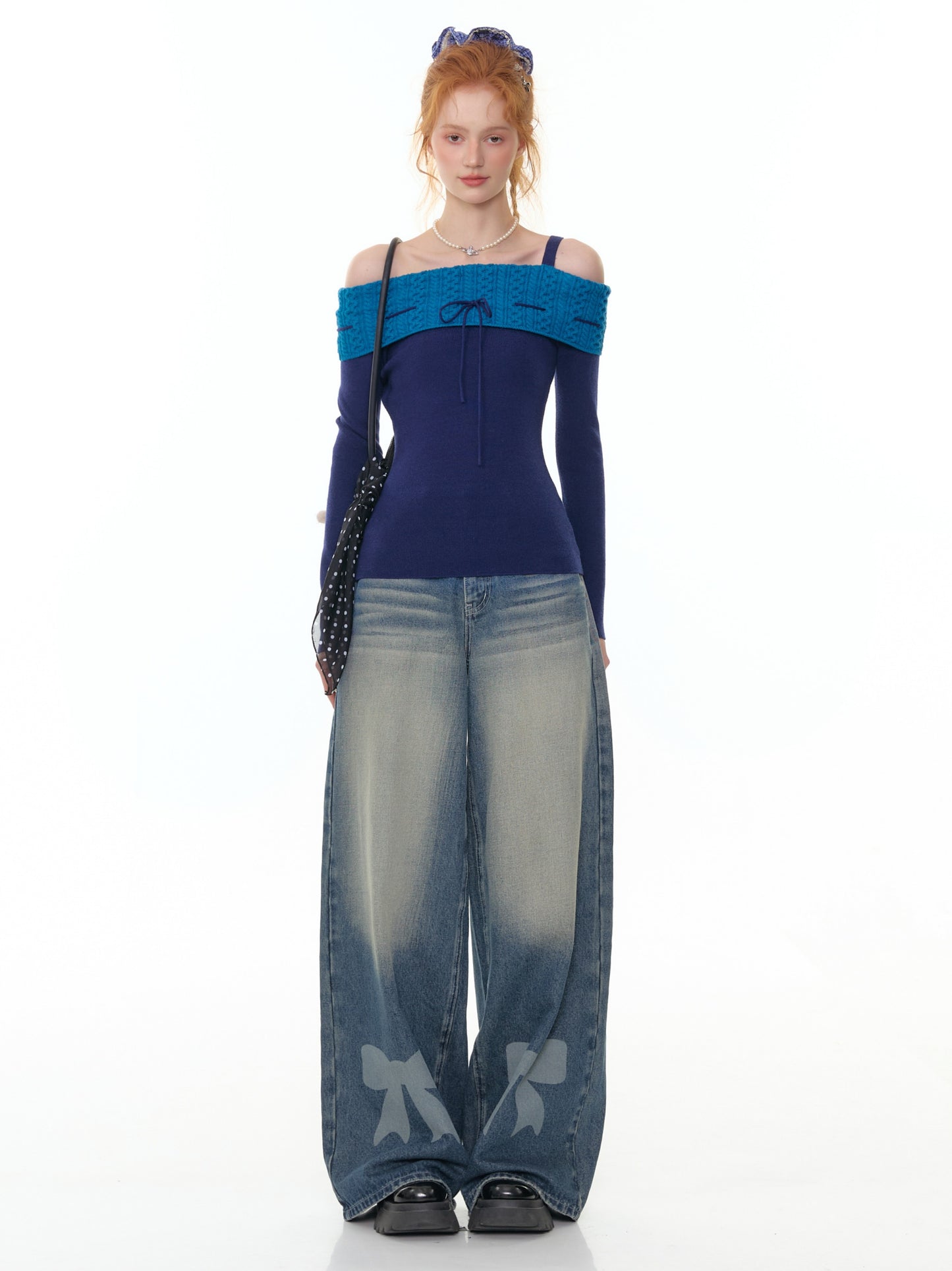 ZiziFei - Bow Embroidered High-Waisted Denim Jeans