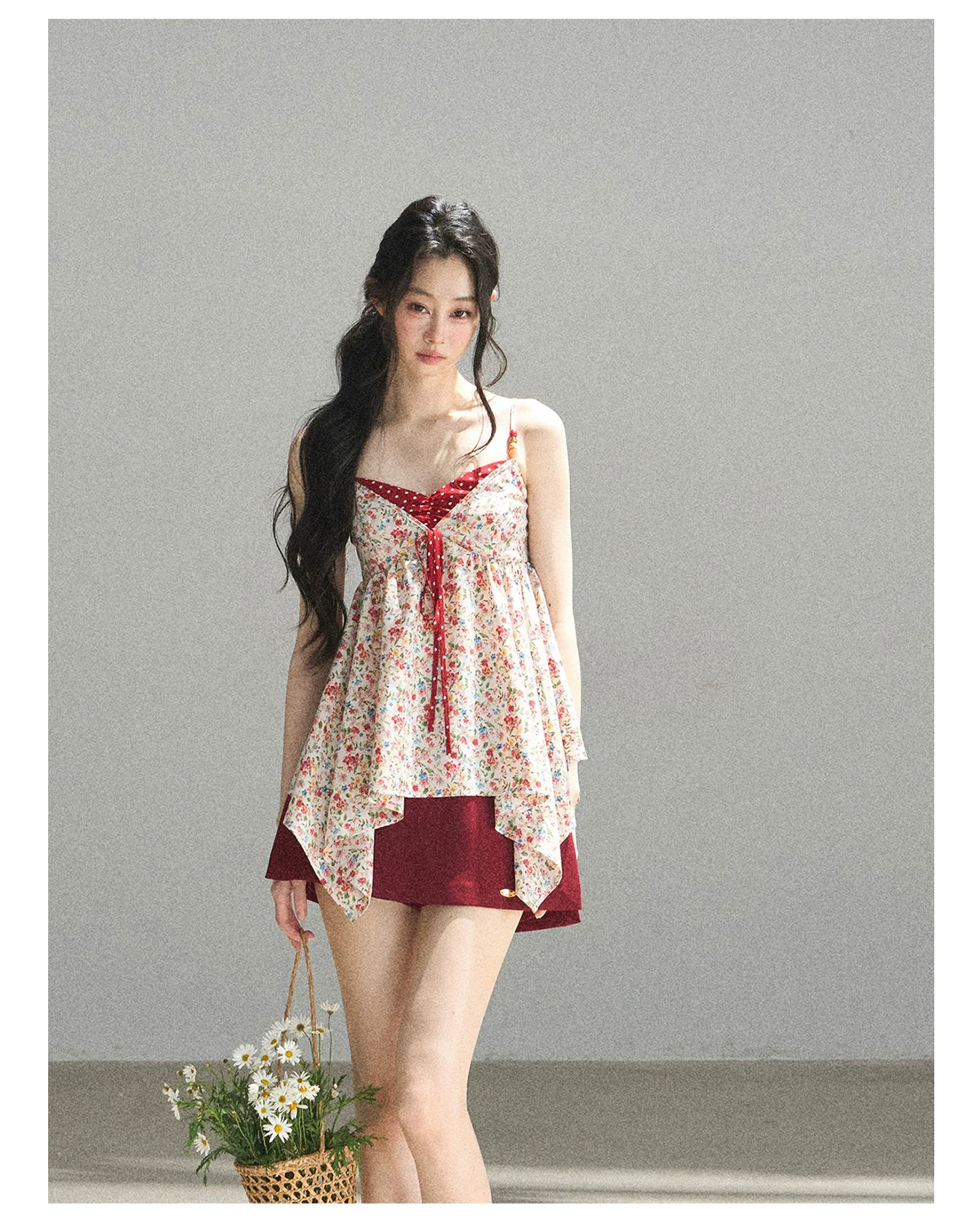 "Berry Petals" Dutch Cream Layered Floral Asymmetrical Peplum Top