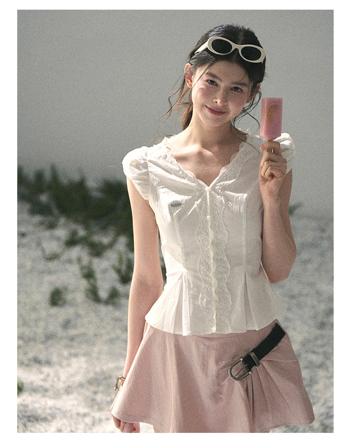 “Untouched Ivory” Pure White Lace Puff Sleeve Blouse