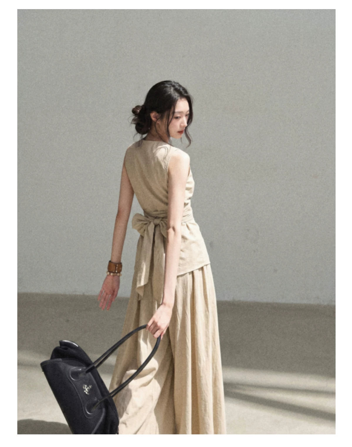 "The Last Falling Leaf" Milk Tea Lyocell Two-Piece Skirt Set