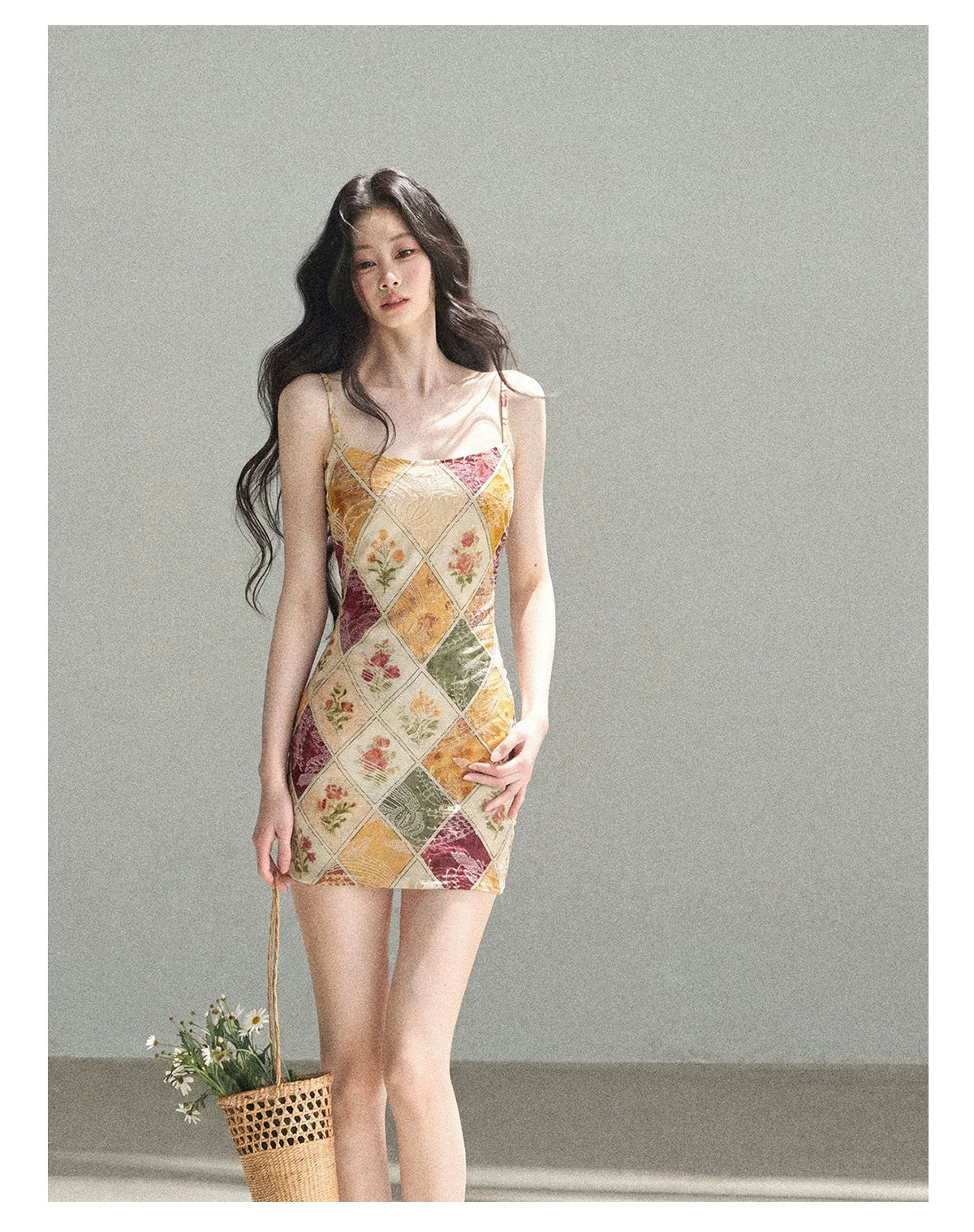 "In Her Lingering Gaze" Van Dyke Brown Floral Cami Bodycon Mini Dress