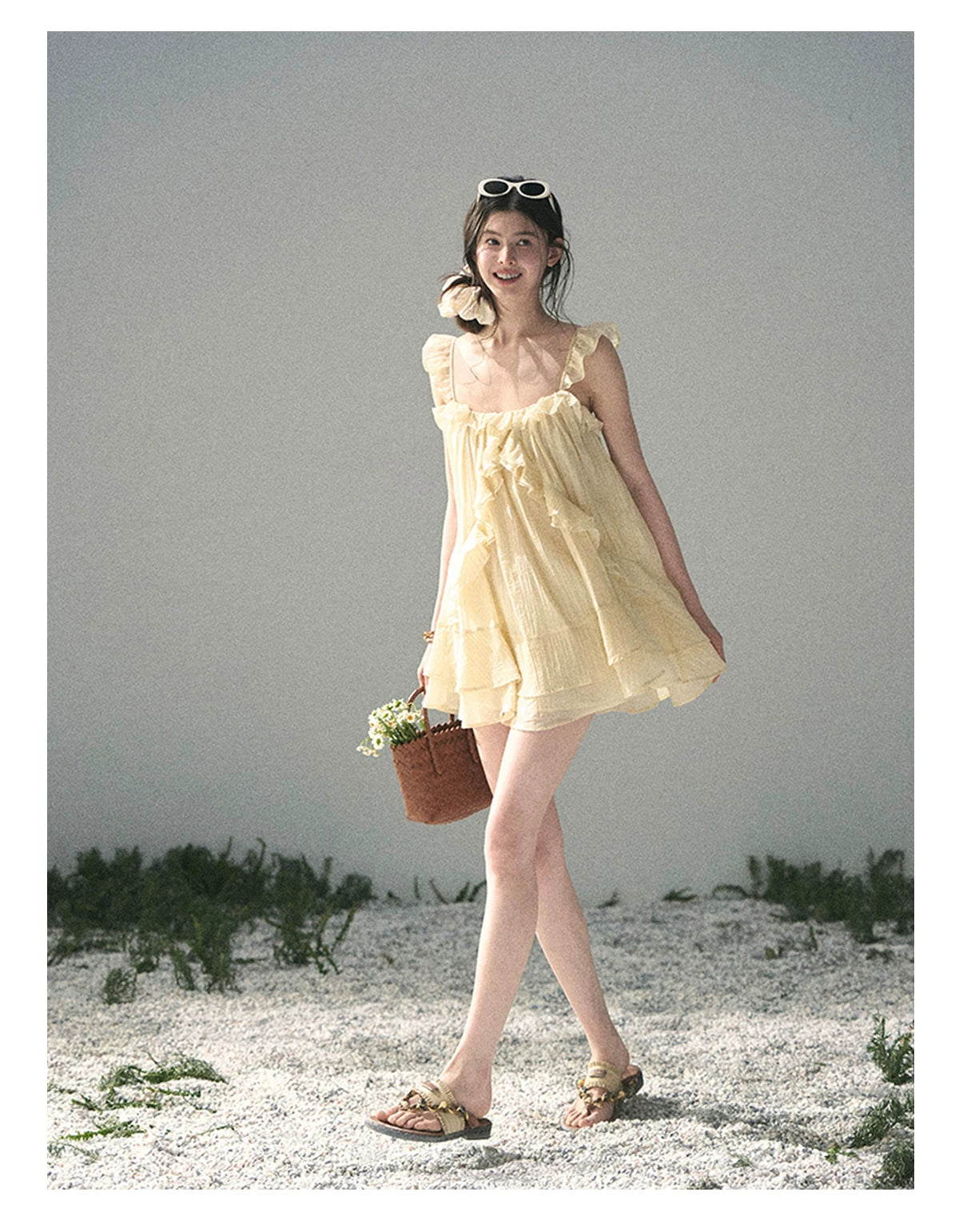 “Tenderly Entwined” Soft Butter Yellow Ruffle Babydoll Dress 4563543