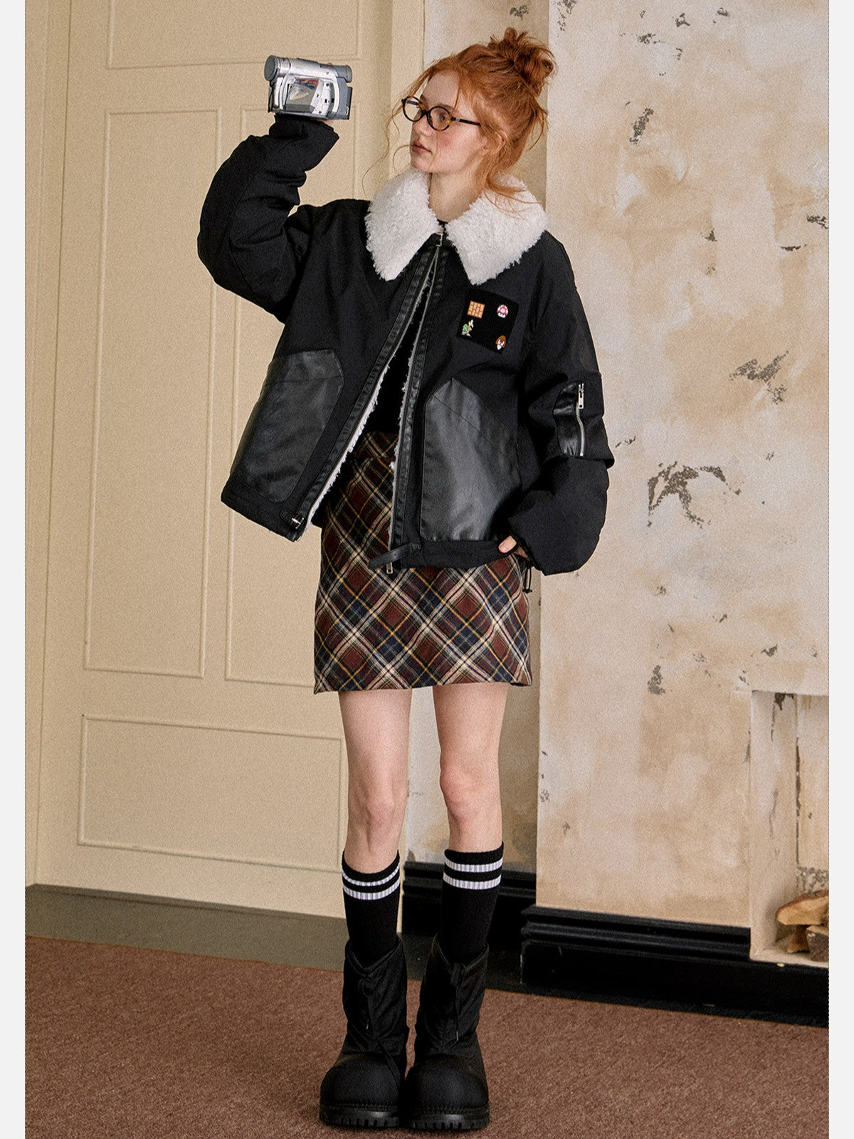 EZEK - Faux Shearling Contrast Puffer Jacket