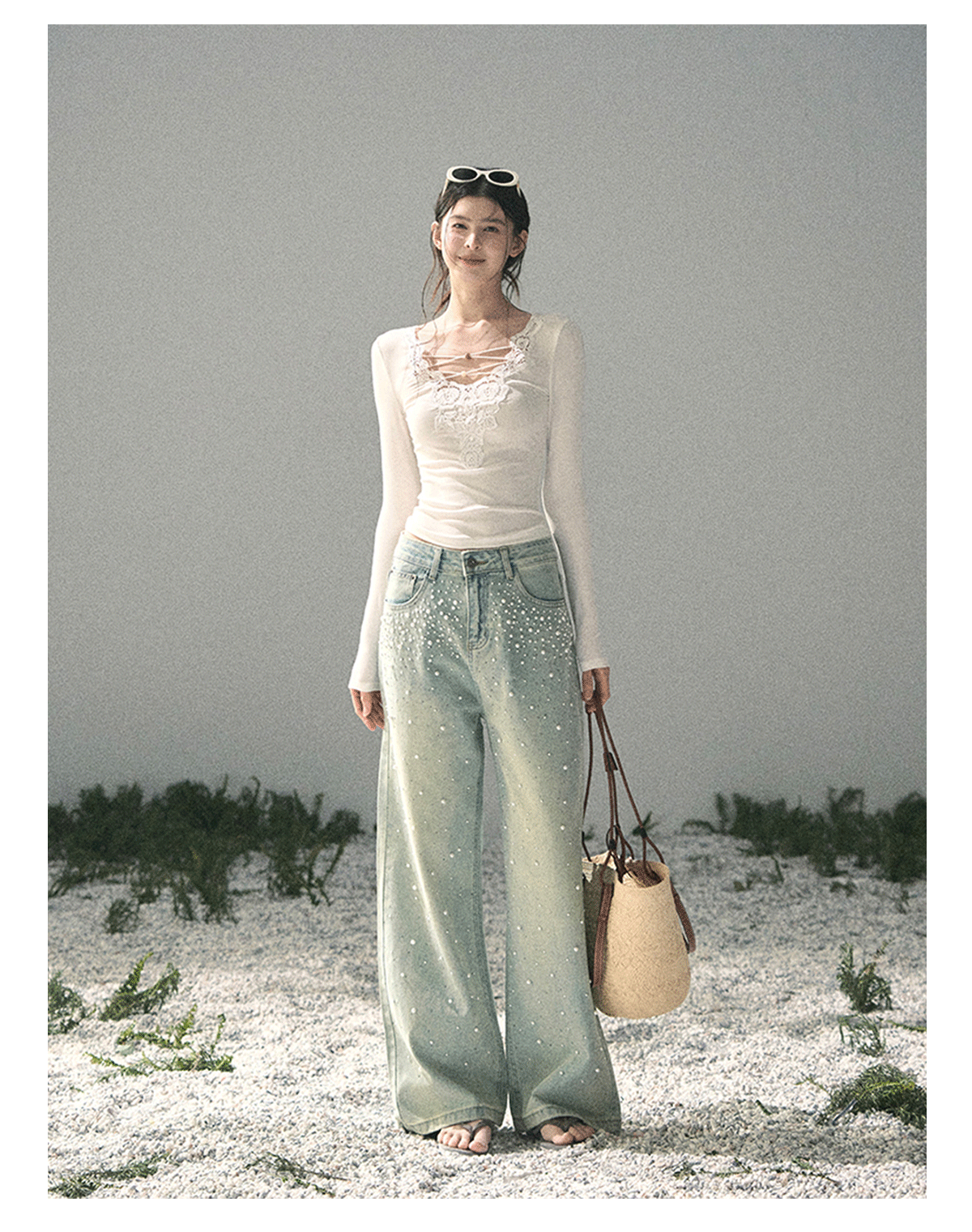 “Lace Summer Haven” Frost White Lace V-Neck Top