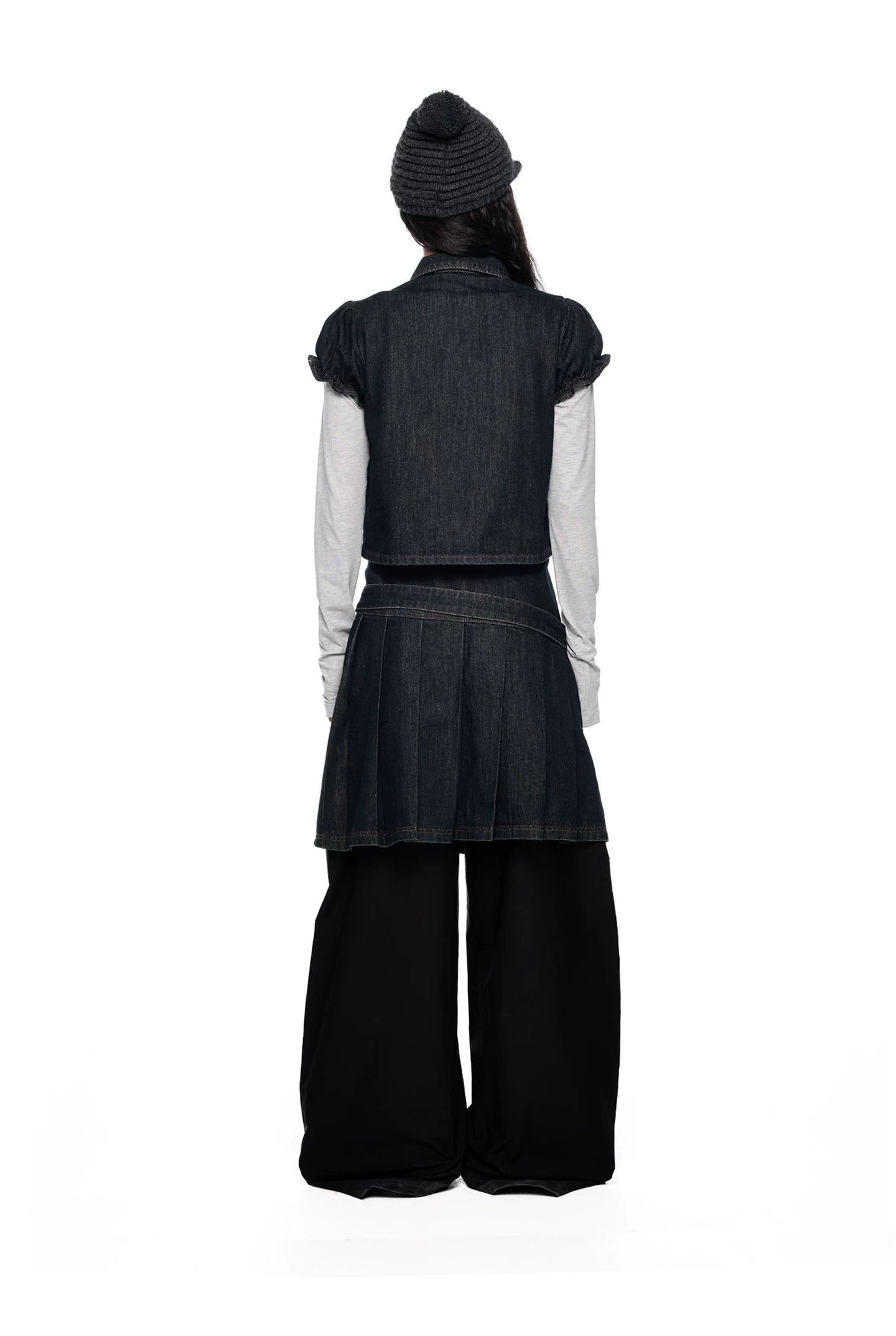 Vintage Peter Pan Collar Puff Sleeve Denim Set