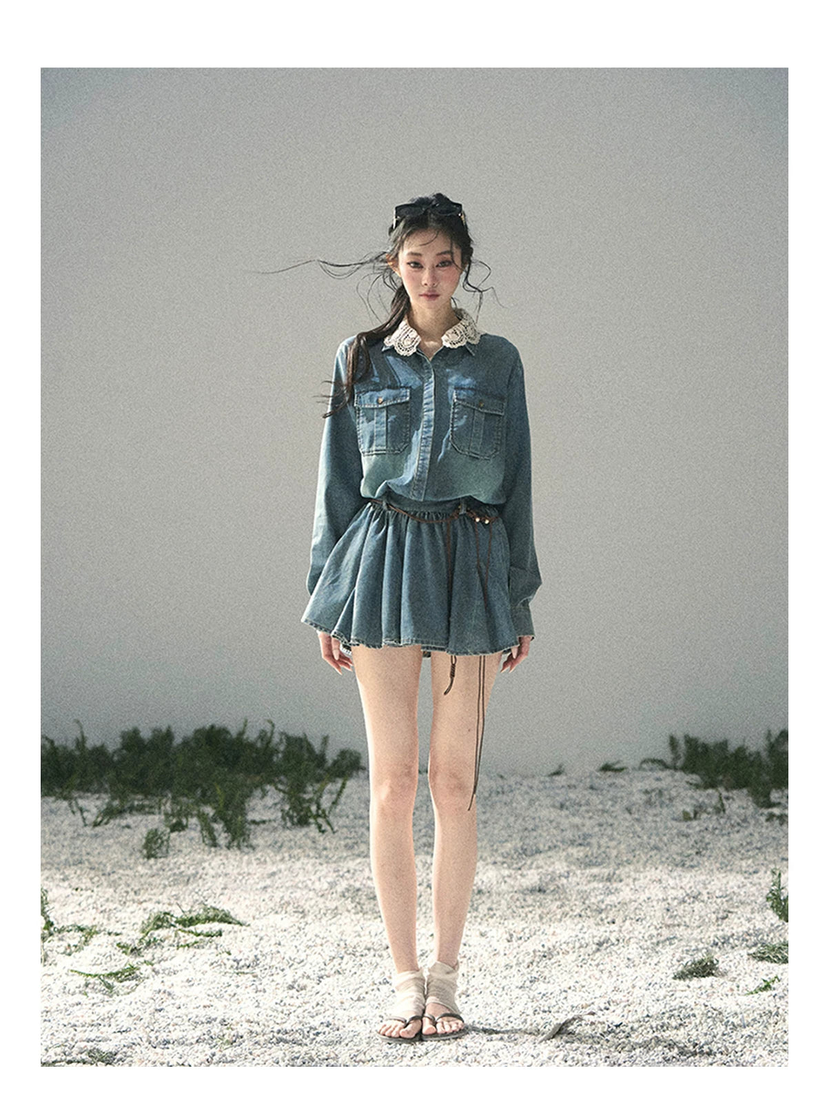 “Falling Into Your Gaze” Vintage Blue Denim Babydoll Dress