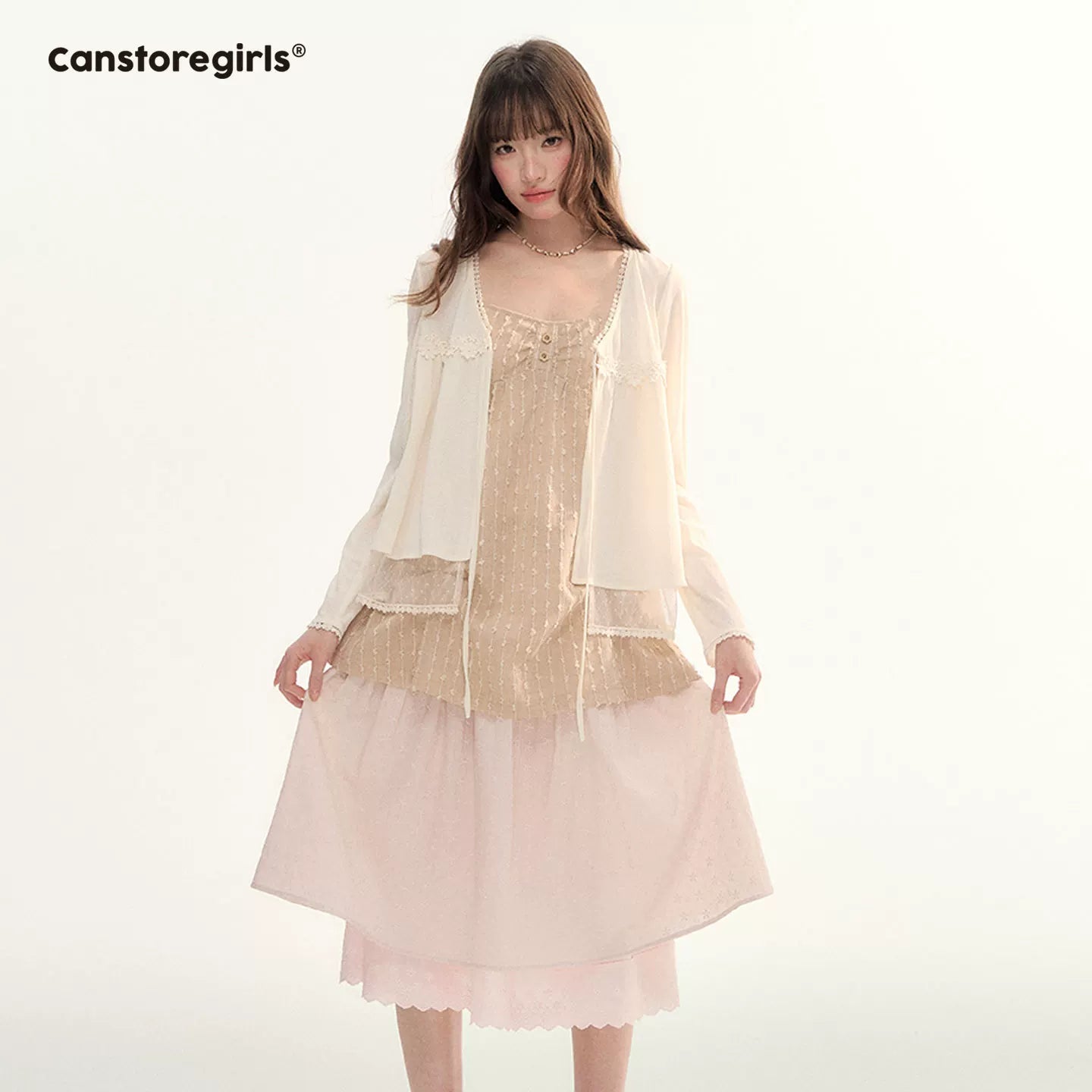 Lace Trim A-Line Elastic Waist Midi Skirt WW2026098