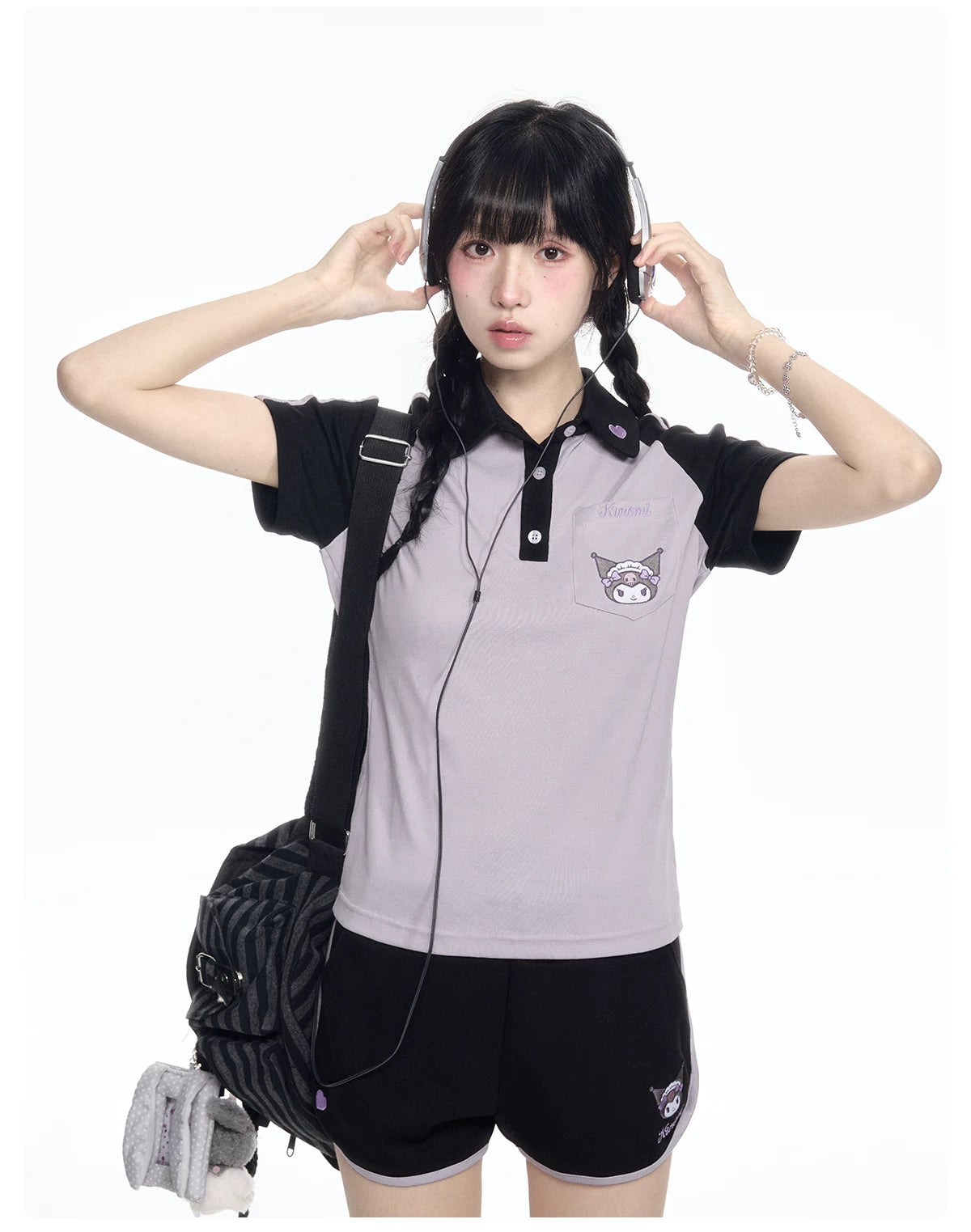 170726K "Midnight Track" Black & Purple Polo Athletic Set (Polo Athletic Top + Athletic Shorts)