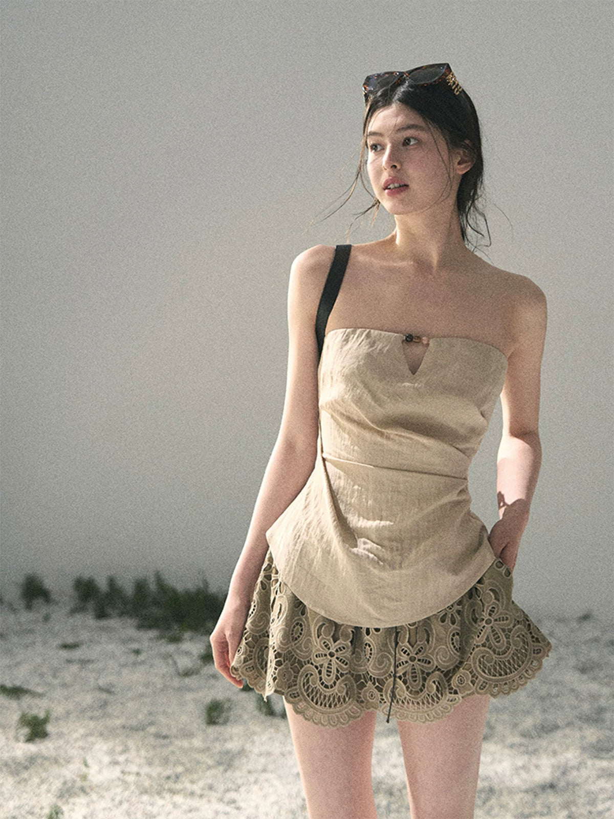 “Moonlit Haze” Dutch Cream Strapless V-Notch Top