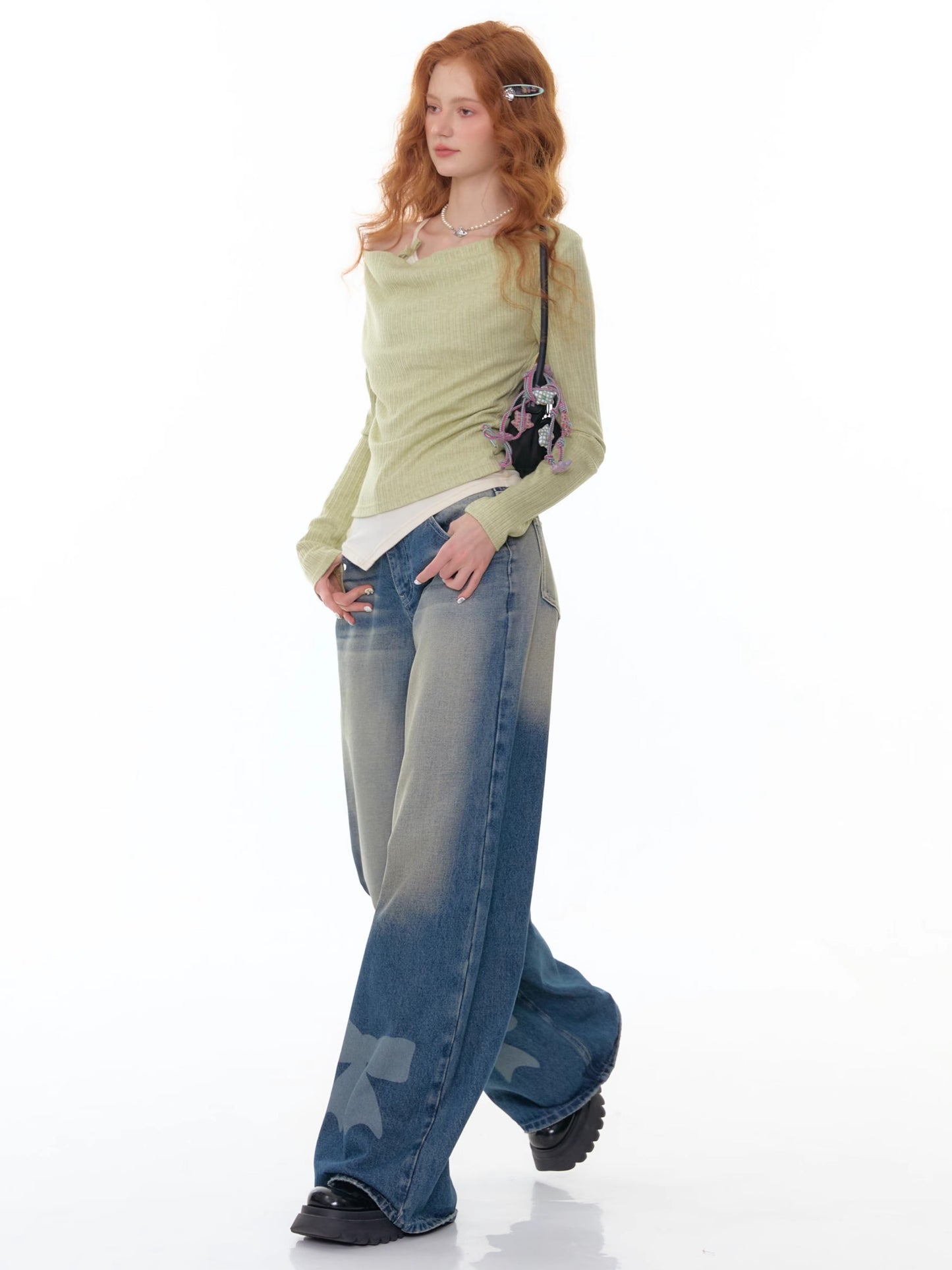 ZiziFei - Draped Mock Layered Long Sleeve Top – Soft Knit Two-Tone Design