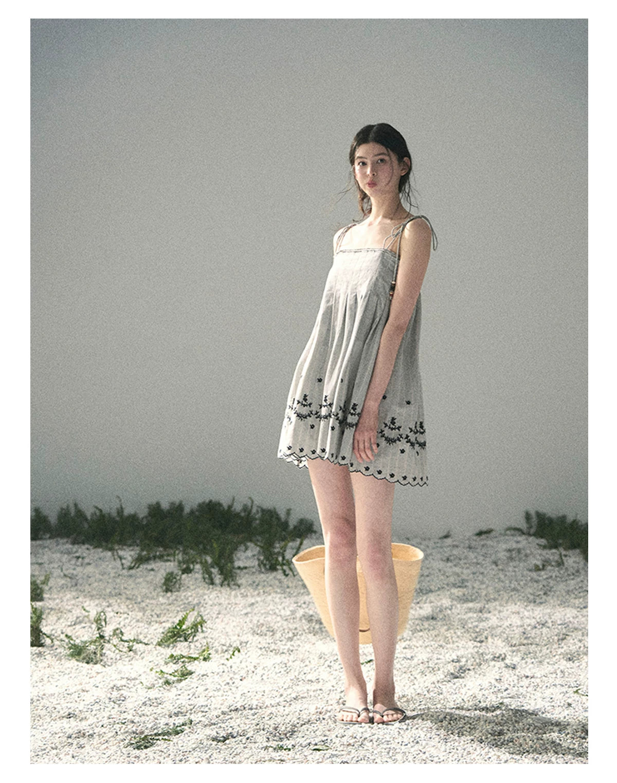 “Ripples Along the Hem” Misty Sea Gray Reversible Babydoll Dress