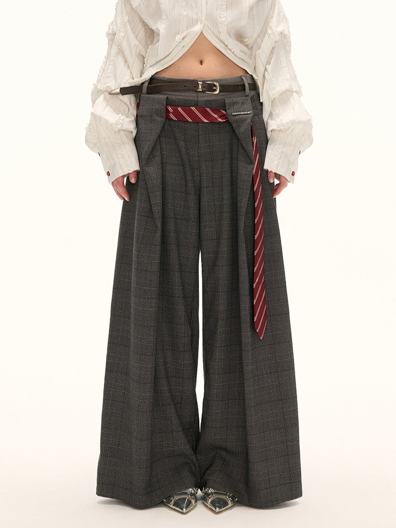 MAMC - Double Waistband Plaid Wide-Leg Trousers – High-End Loose Straight Pants