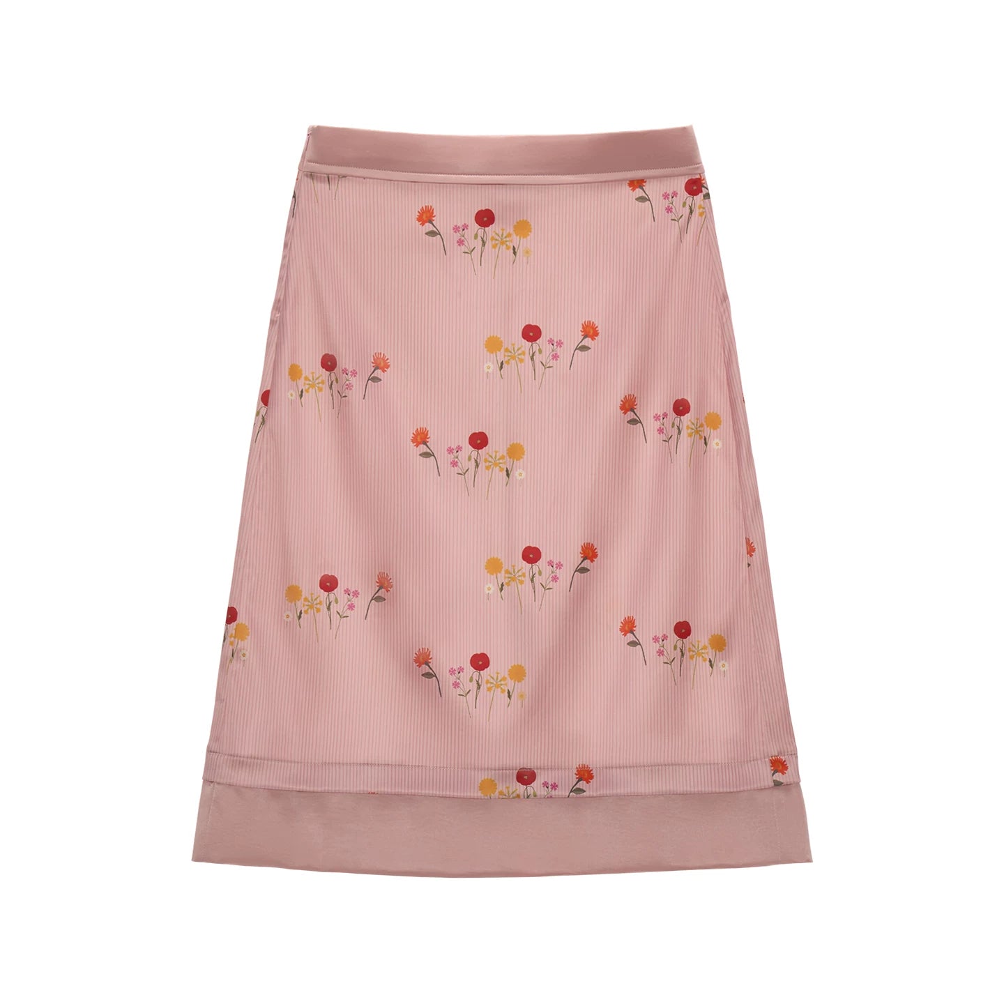 "Soft Blush Poem" Floral Satin A-Line Midi Skirt WE955