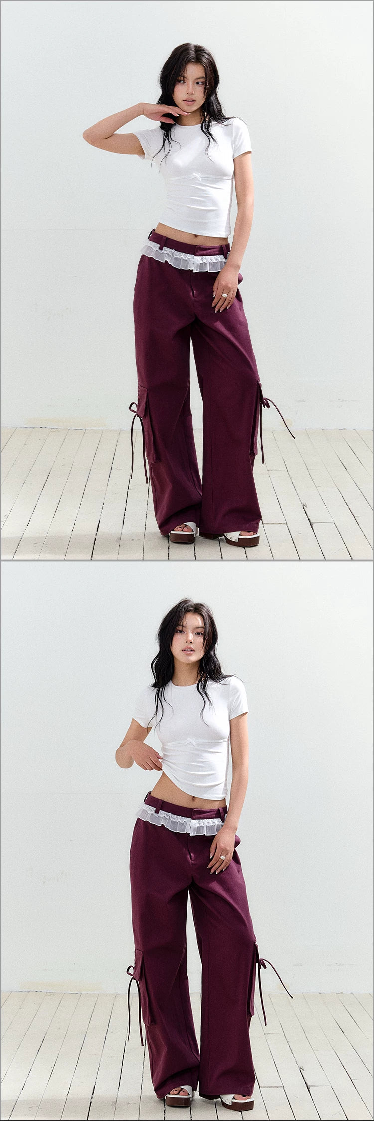 "Field Notes" Contrast Pocket Drawstring Cargo Pants (Army Green/ Grape Purple)