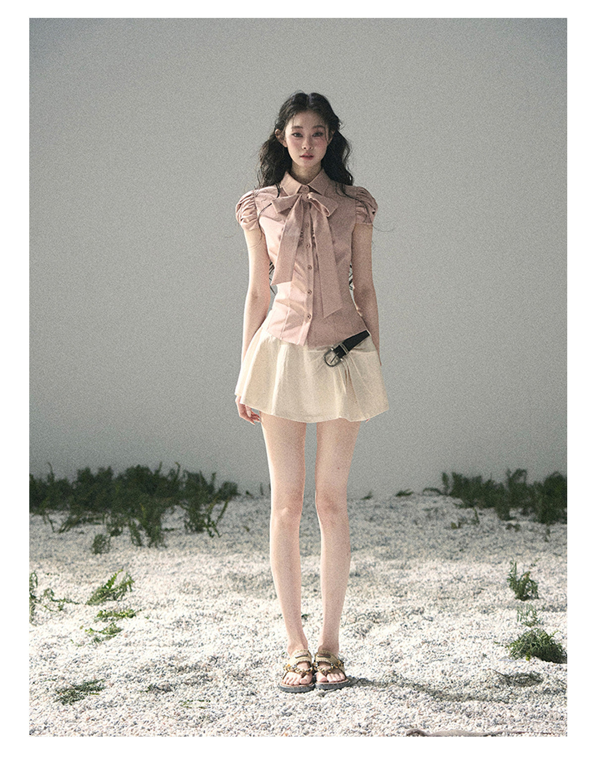 “Blush Confession” Ballet Pink Bow Puff Sleeve Blouse