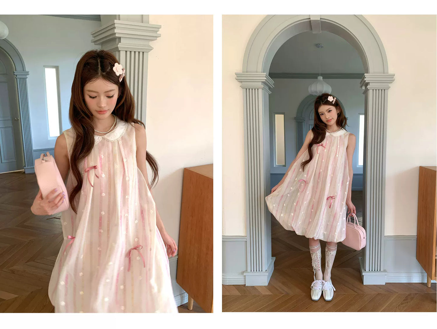 “Peach Soda Dream” Blush Pink Bubble Hem Dress