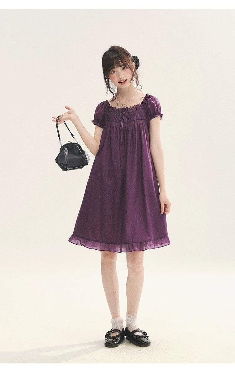 "Berry Breeze" Grape Purple Lace Square Neck Dress