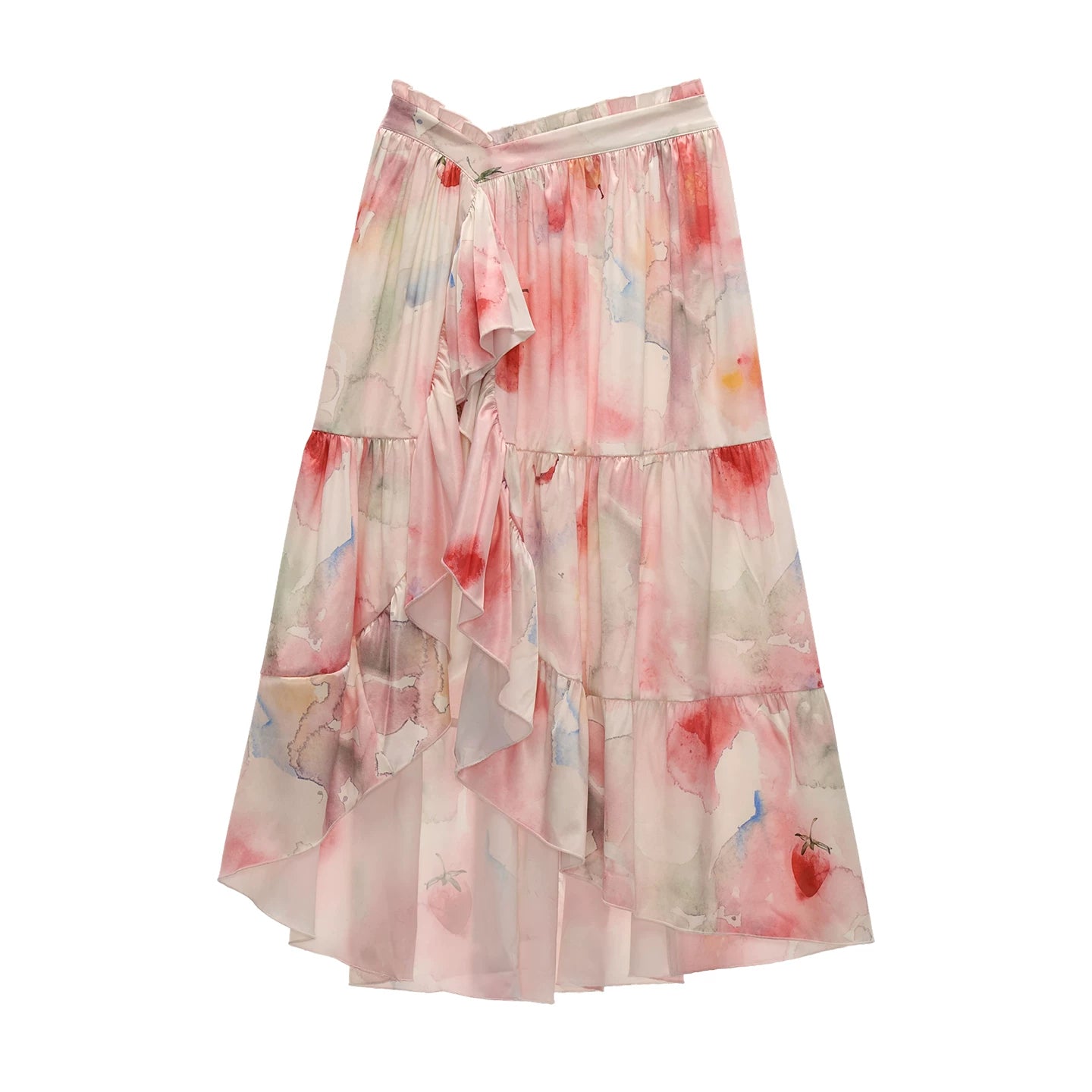 "Watercolor Fruit Mood" Off-Shoulder Top & Ruffle Skirt Set WE945