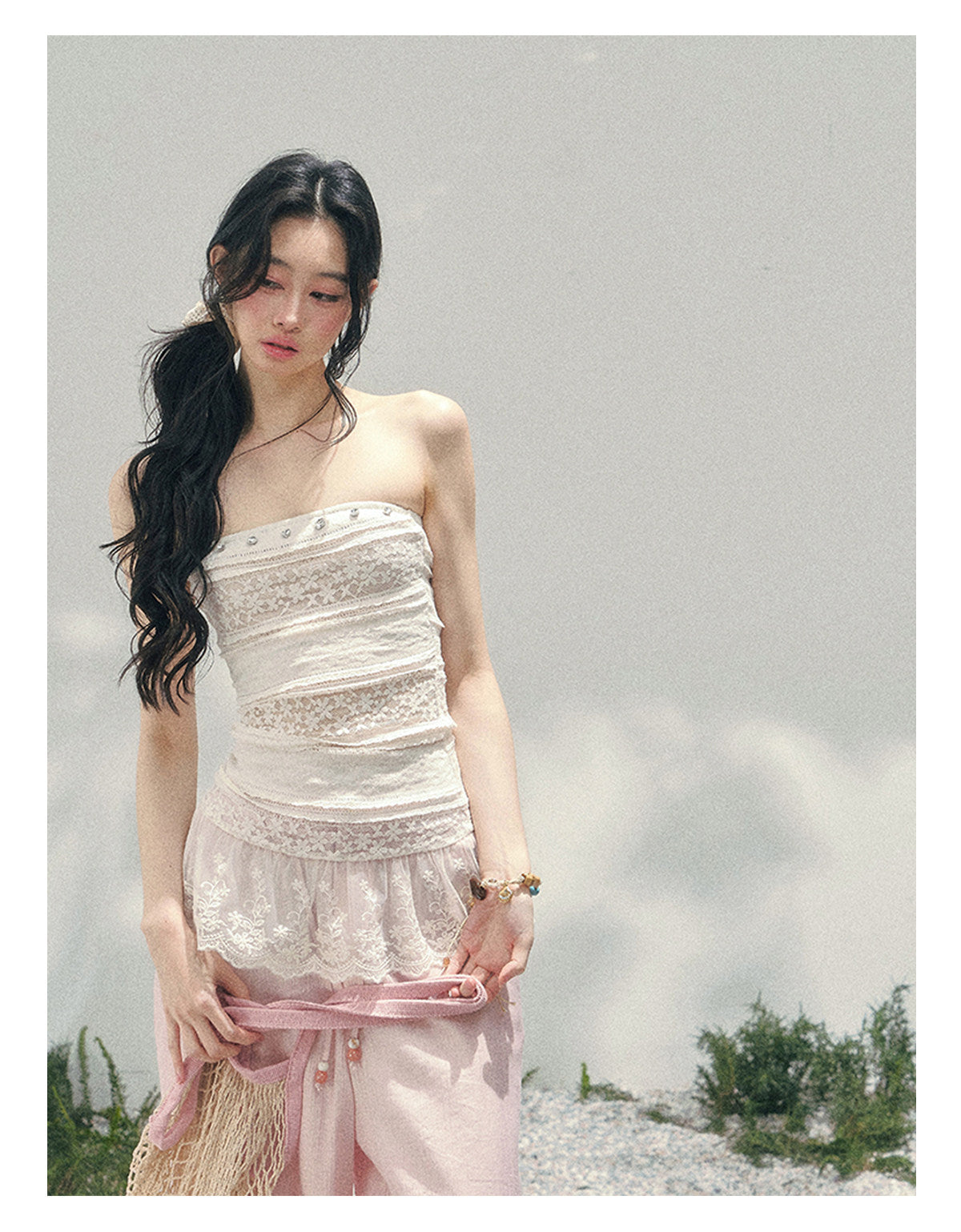 “Misty Muse” Sheer Lace Trim Tube Top Tee