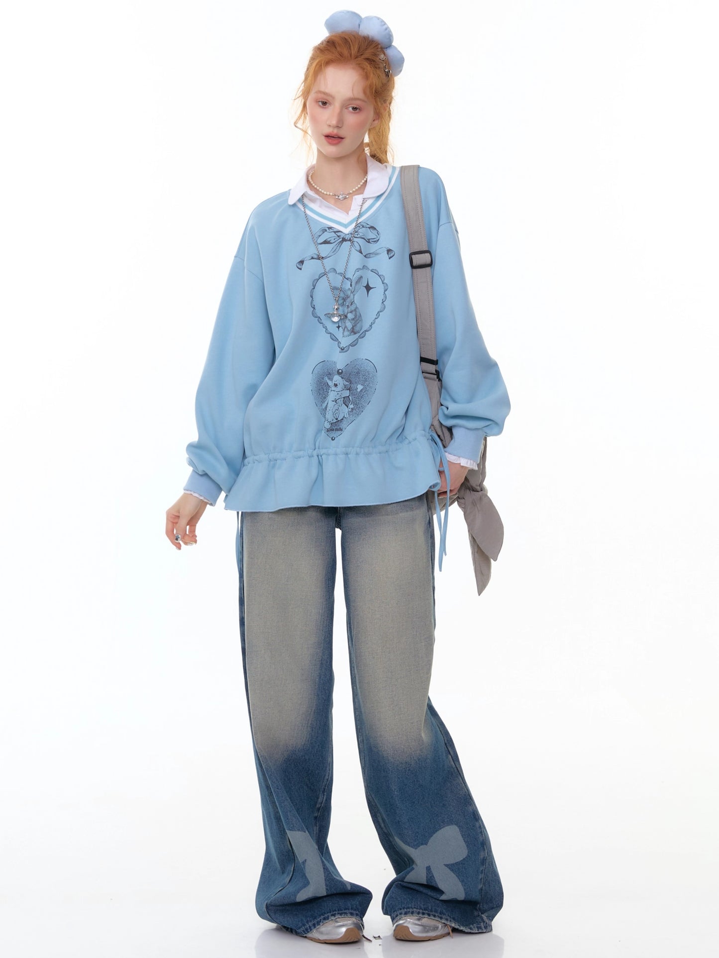 ZiziFei - Bow Embroidered High-Waisted Denim Jeans