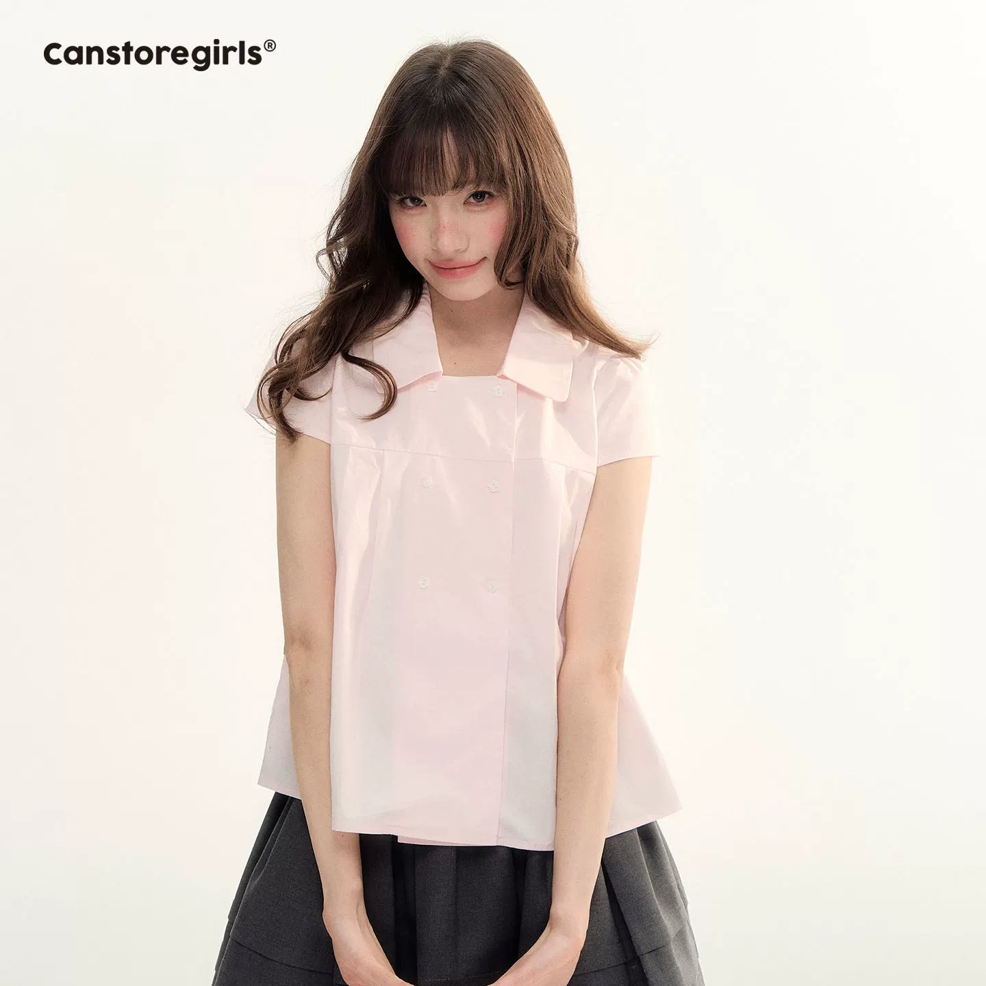 Preppy Plaid Double-Breasted Puff Sleeve Shirt LL2026007