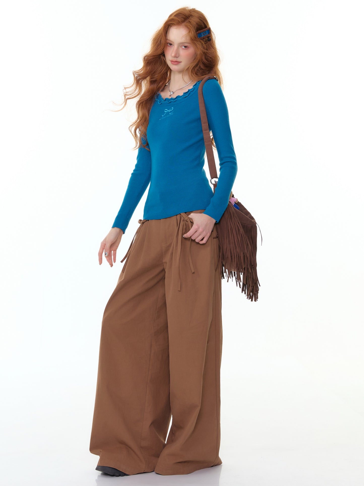 ZiziFei - "Paper Doll Magic" Wide-Leg Ribbon Pants
