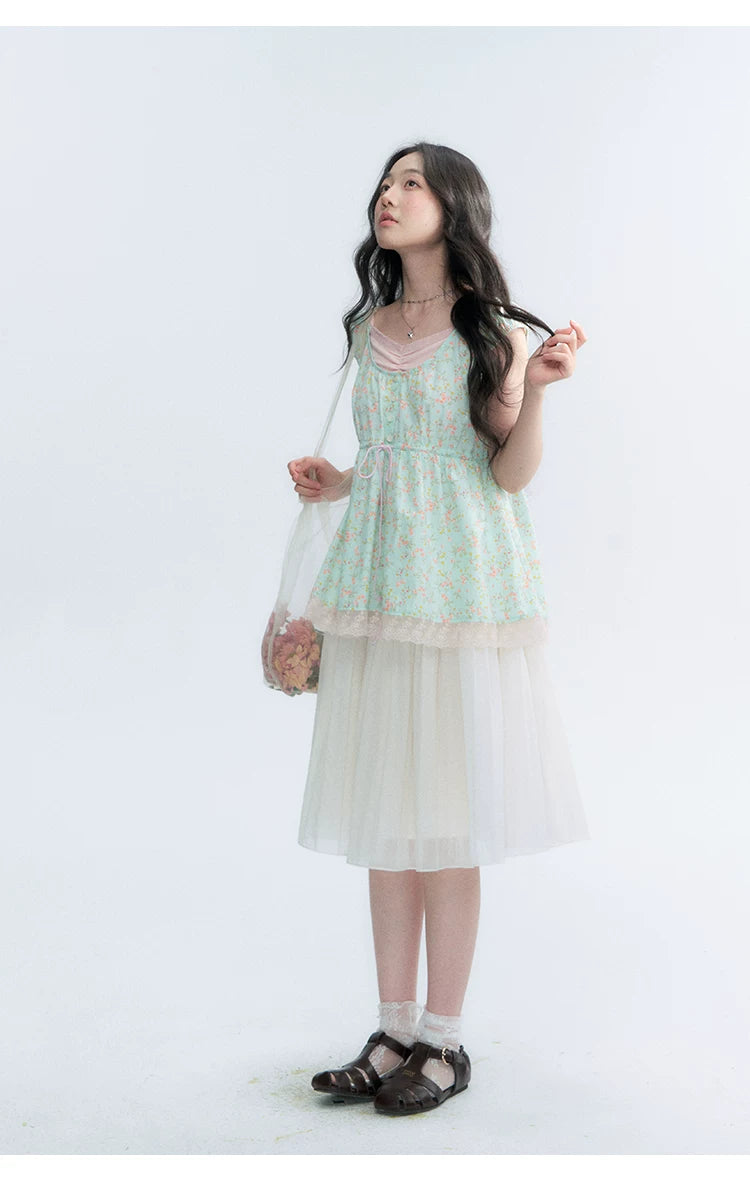 "Mint Blossom" Mint Green Floral Layered Floral Babydoll Top