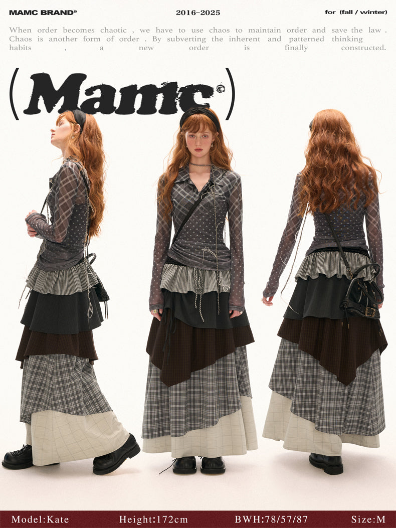 MAMC - Gradient Mesh Plaid Long-Sleeve Top