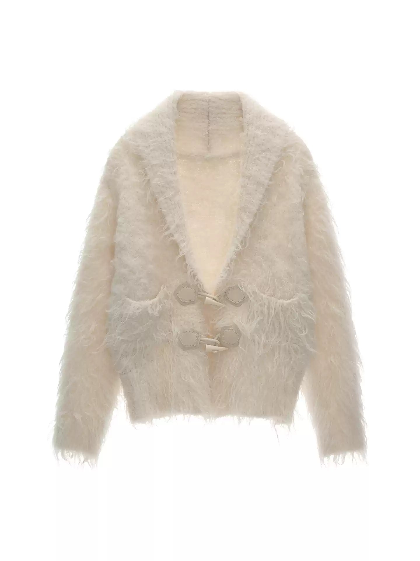 MAMC - Oversized White Loop-Knit Collared Cardigan WE902